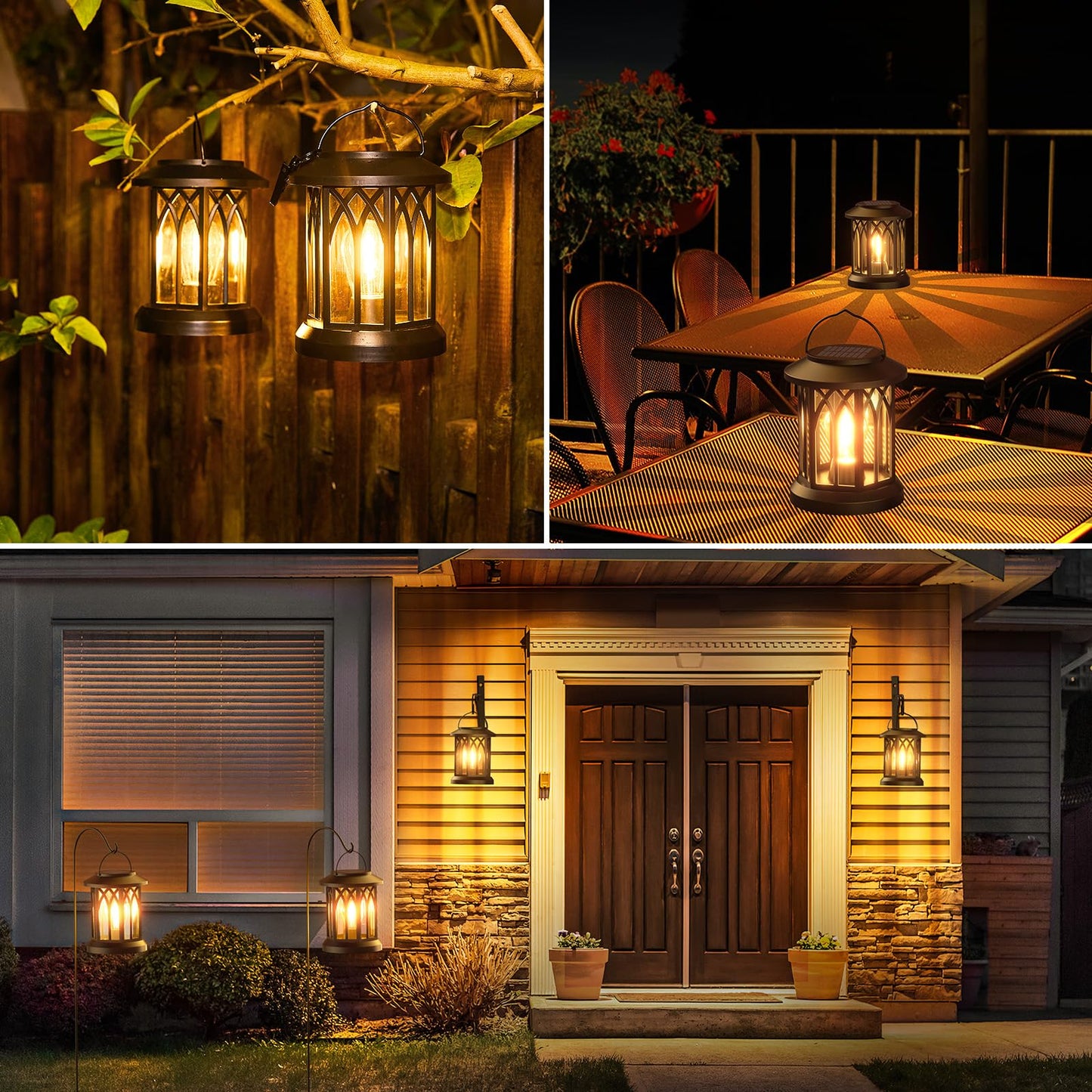 WdtPro Solar Lanterns Outdoor Waterproof, Upgraded Bright Hanging Solar Lights for Outside,Solar Powered Lanterns Lighting LED for Garden Patio Yard Decorative 2 Pack (Warm Light)