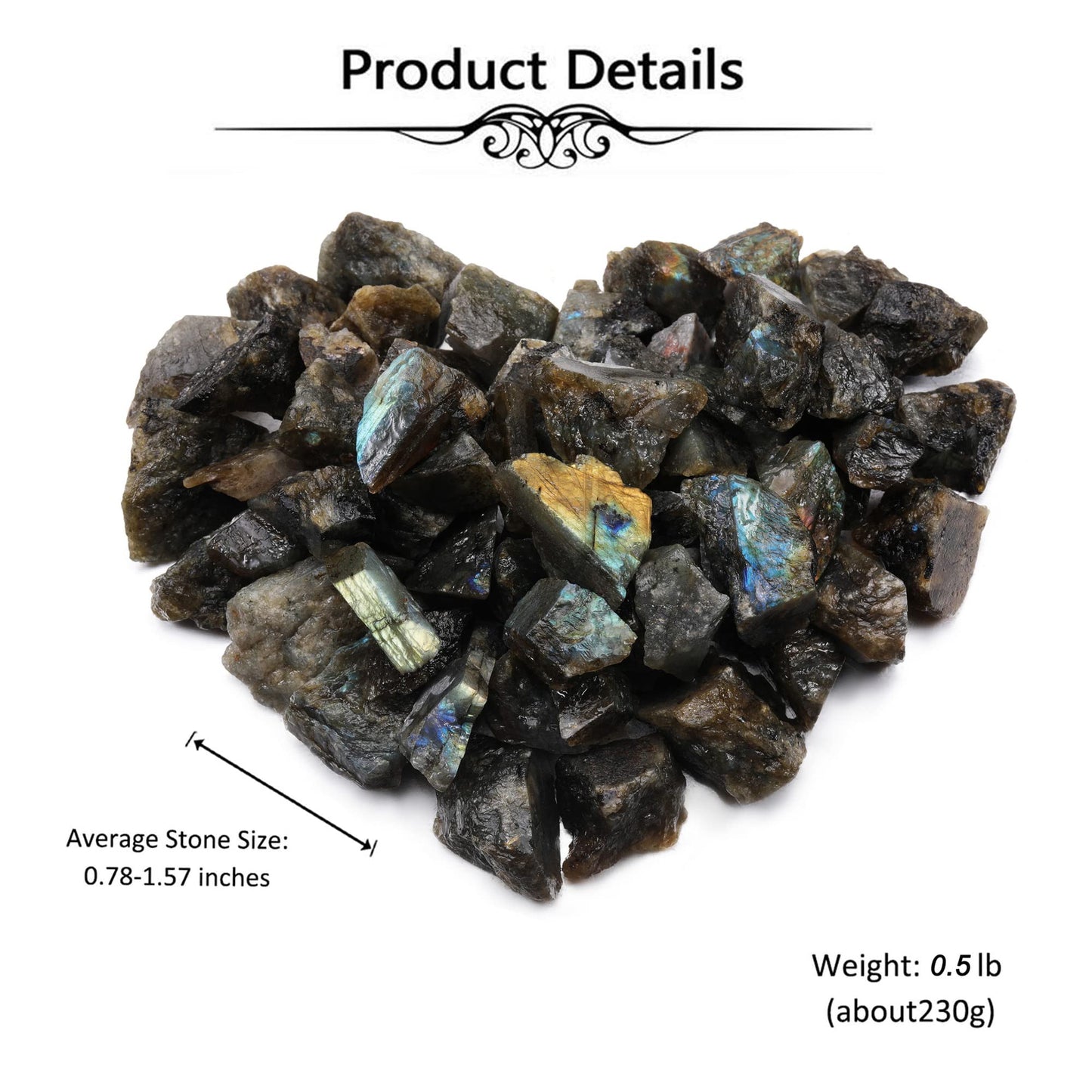Top Plaza Bulk Labradorite Healing Crystals Rough Stones - Large 1" Natural Raw Stones Crystal for Reiki Healing, Wicca, Witchcraft, Tumbling, Cabbing, Fountain Rocks, Decoration, Polishing 0.5lb