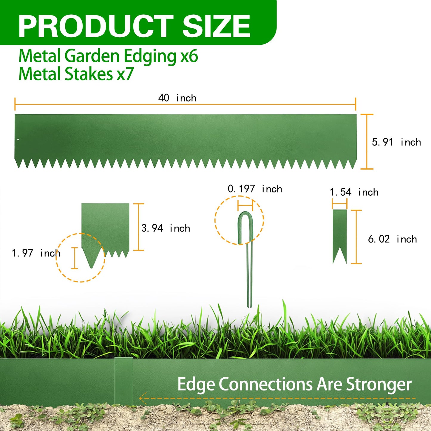 BLENNACY Metal Landscape Edging 6 Pack 40" L x 6" H,Galvanized Bendable Metal Garden Edging,Hammer- in Steel Landscape Edging with a Pair of Gloves and 7 Clips,Green (20 FT Total)