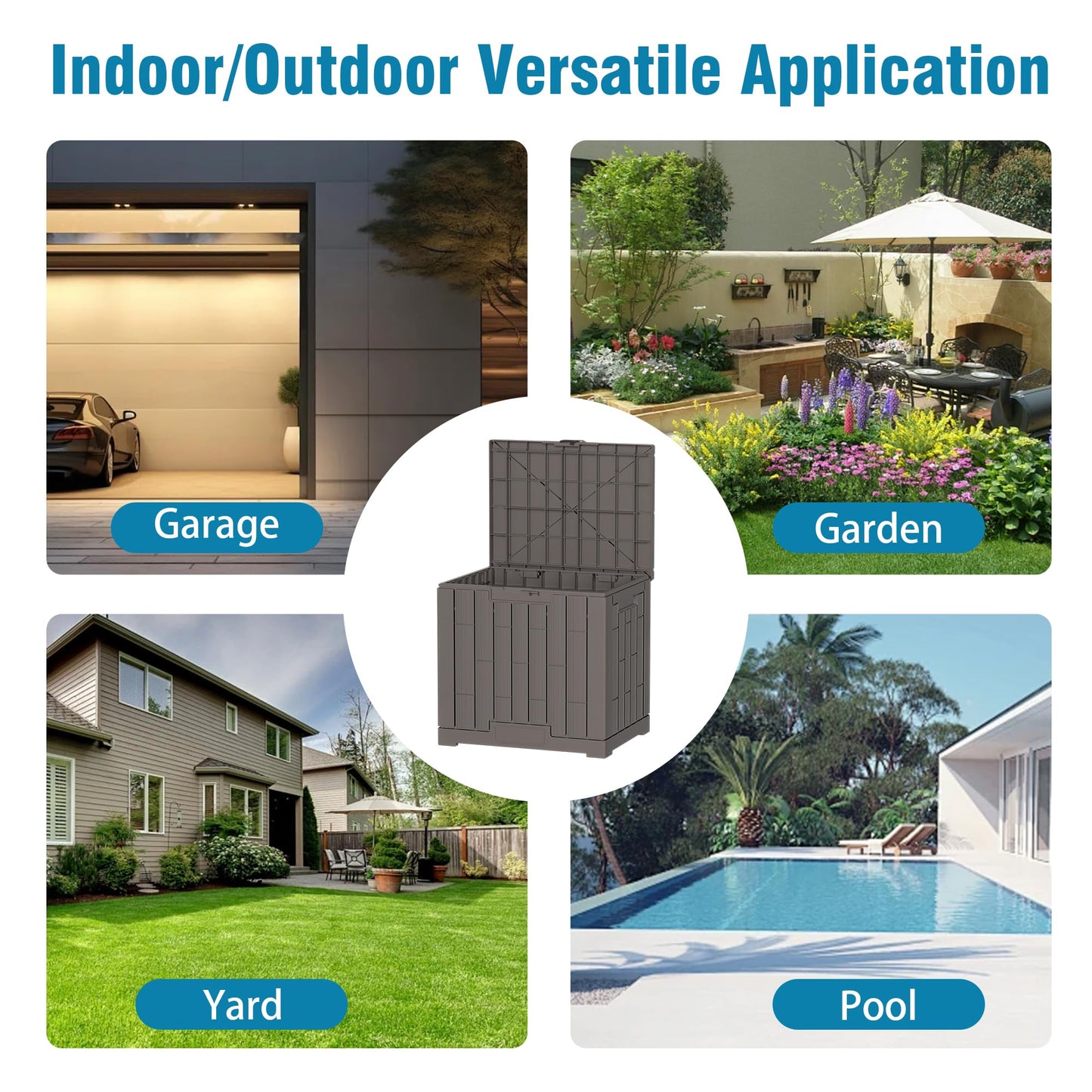 Outdoor Storage Box, 30 Gallon Resin Waterproof Deck Box, Lockable, Built-in Handle, Outside Storage Container for Patio, Garden and Garage