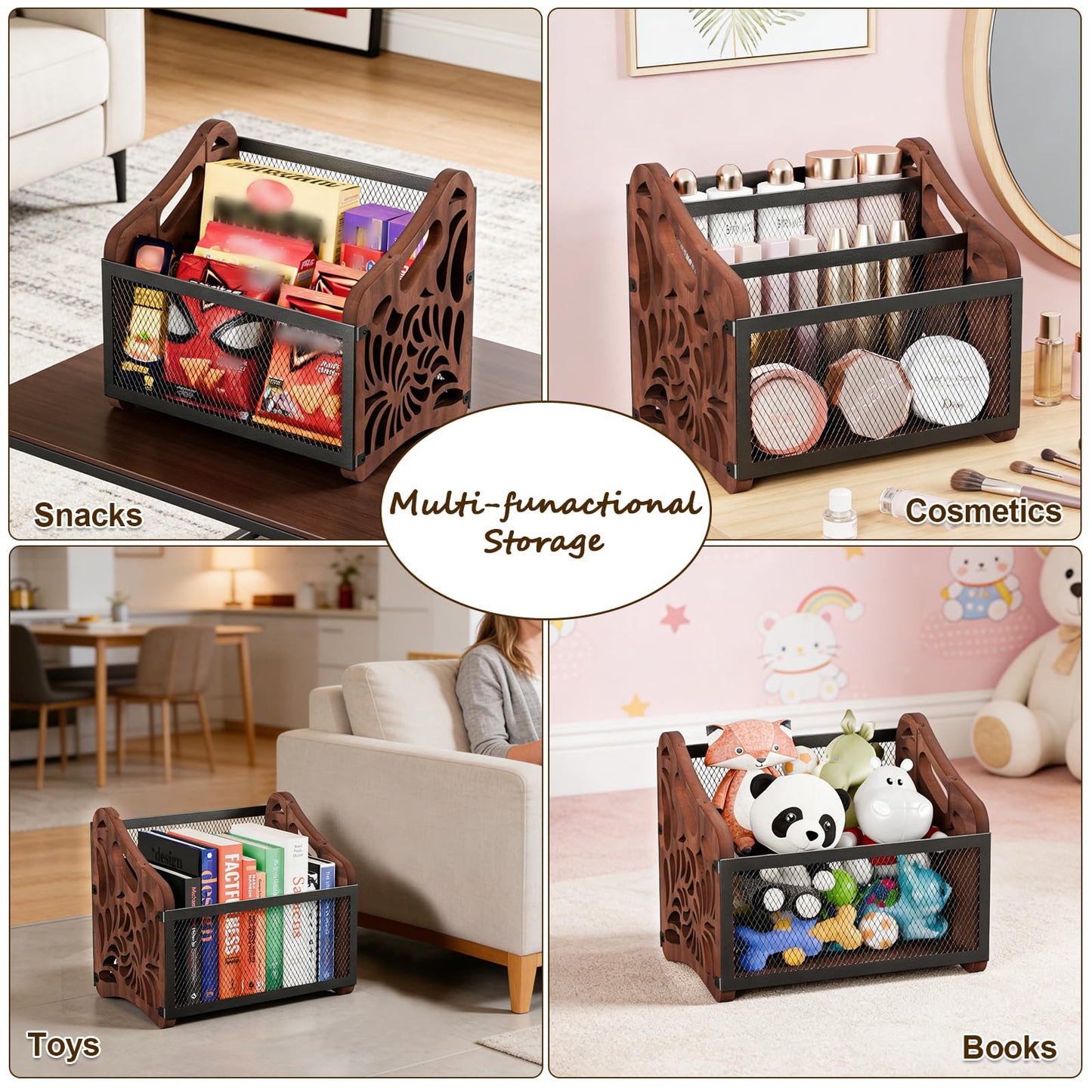 QILICHZ Magazine Holder,3-Compartment Magazine Rack Floor,Wood Magazines File Holder Organizer,Rustic Magazines Storage Basket for Books,Newspapers,Mails,Files