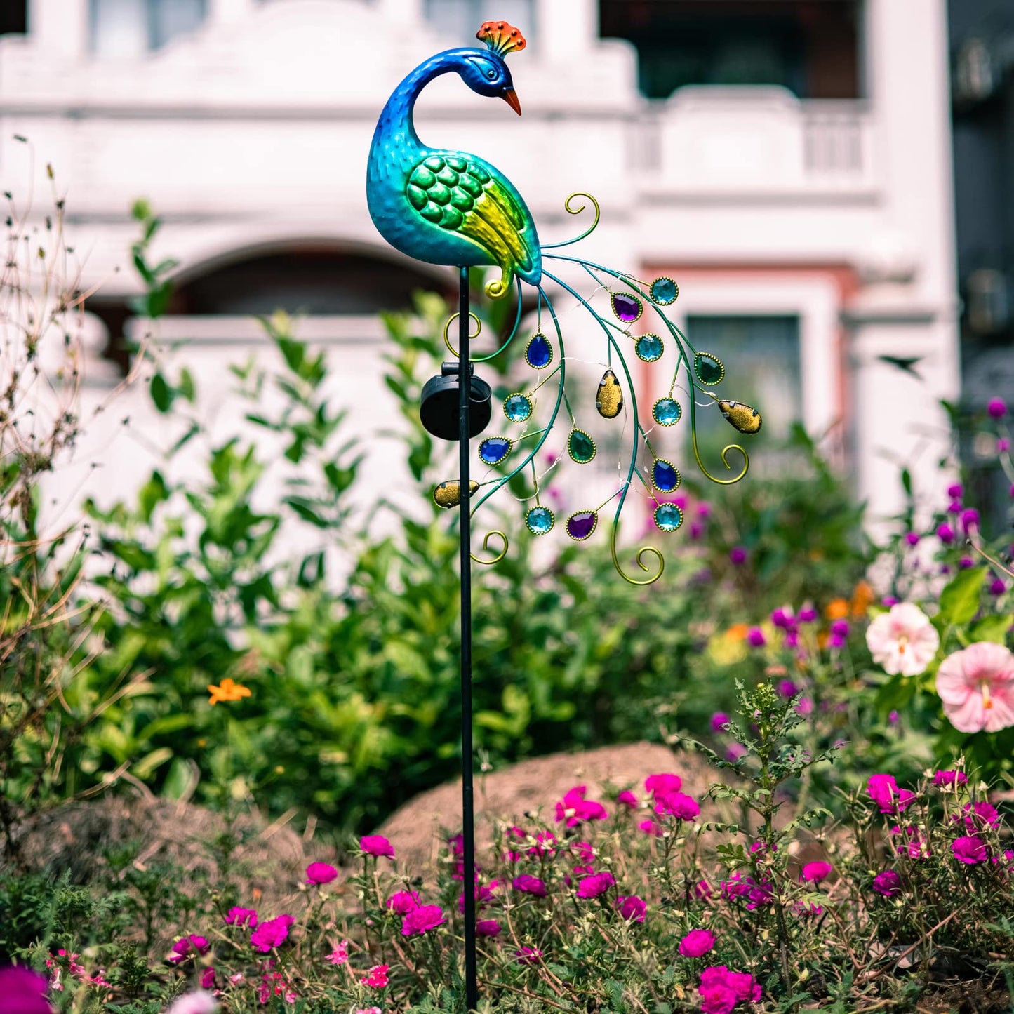 DREAMSOUL Metal Peacock Garden Solar Lights Outdoor Decorative Garden Stake Lights- Waterproof Peacock Solar Landscape LED Path Light Patio Yard Lawn Outside Decoration