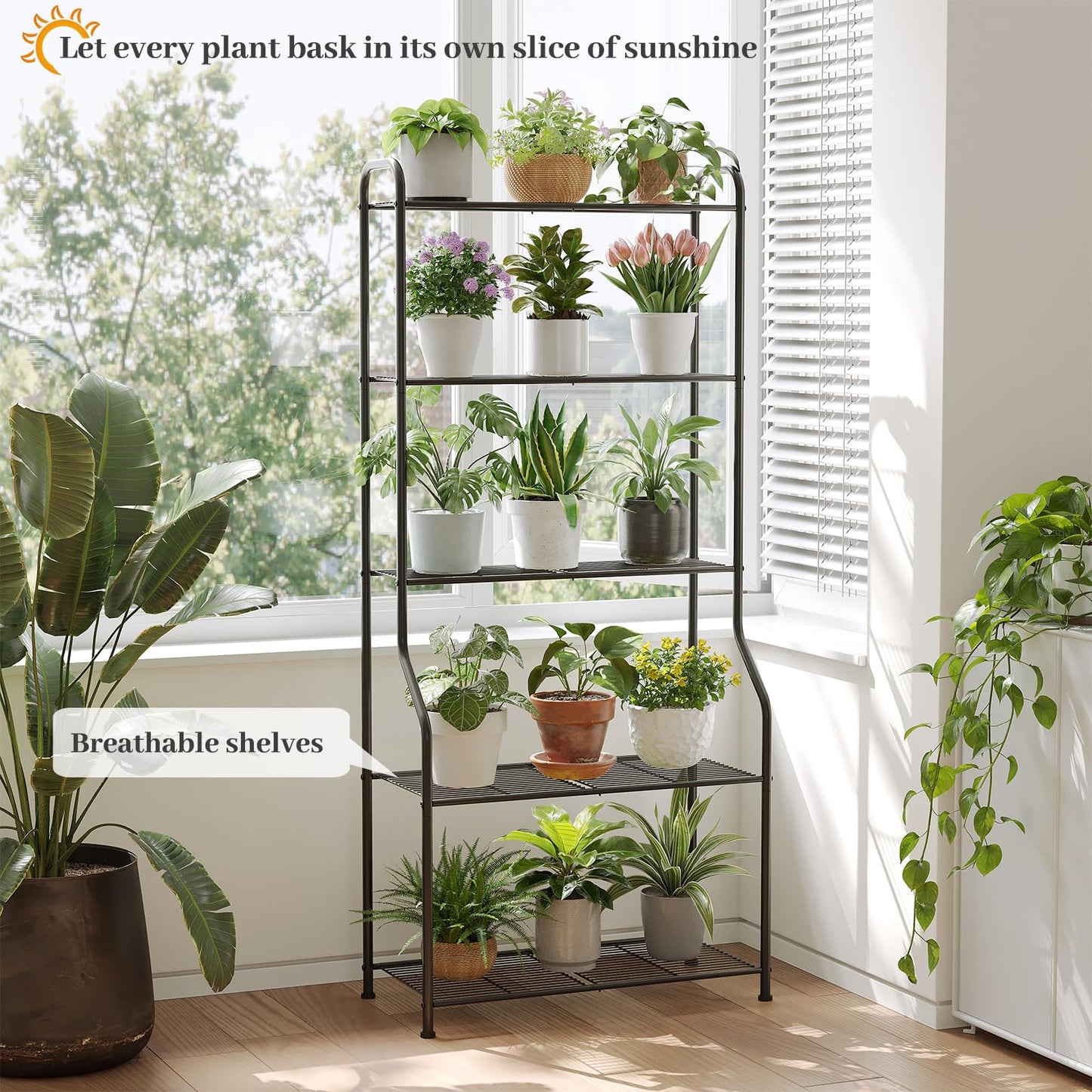 Kitsanery Plant Stand Indoor Outdoor for Multiple Plants, 5 Tier Tall Heavy Duty Metal Shelf, Large Flower Pot Holder Ladder for Garden, Patio, Living Room, Balcony, Black