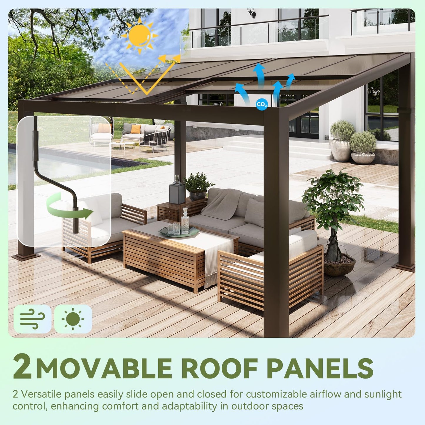 HOMMOW Gazebo 10’x13‘ with Adjustable Polycarbonate Roofs, All Aluminum Frame Permanent Pergola for Patio, Outdoor Freestanding Shelter, Dark Brown