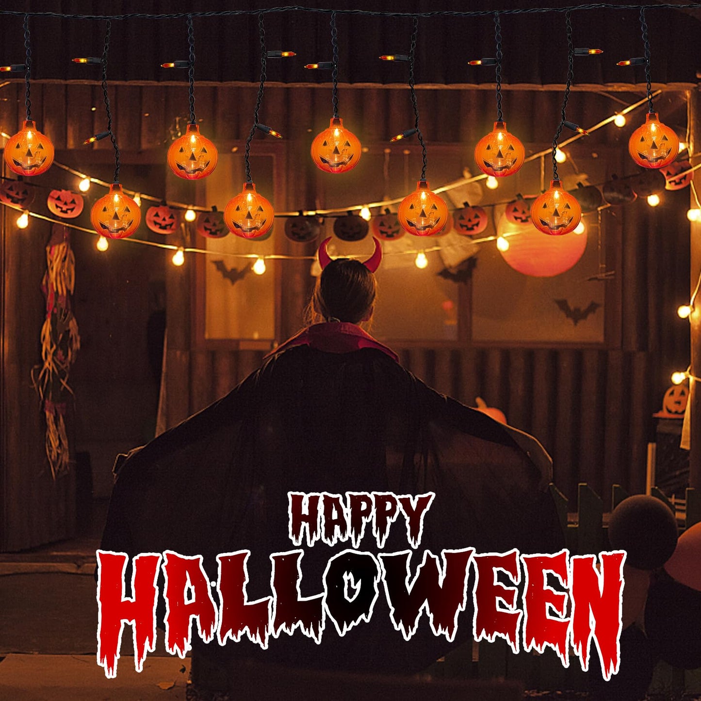 Halloween Pumpkin Icicle Lights, 7Ft Outdoor Halloween Decorations String Light with 10 Pumpkin Light 15 Mini Orange Bulbs, Plug in Pumpkin Curtain Lights for Indoor Outdoor Patio Party Holiday