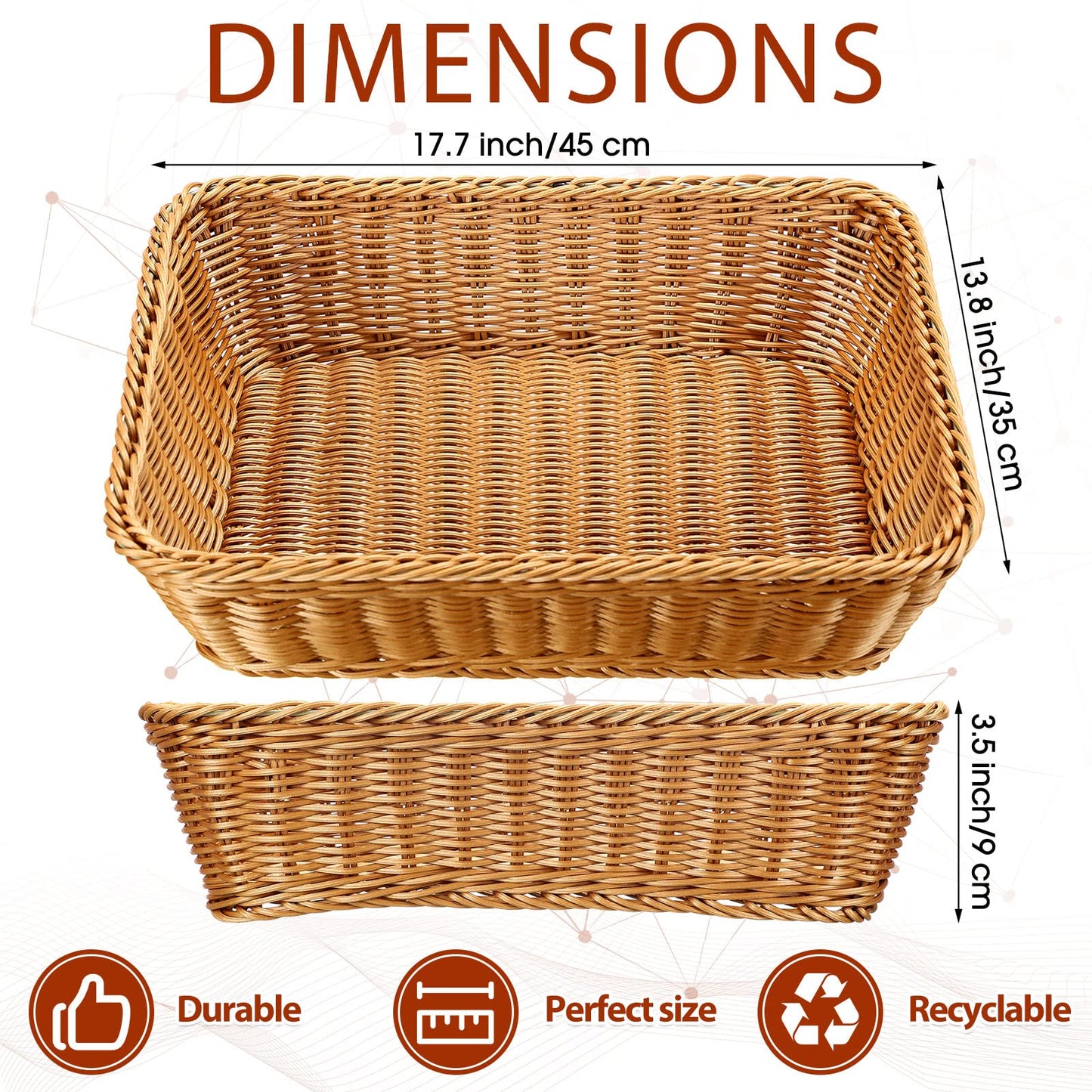 Irenare 6 Pack Wicker Bread Basket 17.7 Inch Woven Bread Serving Baskets for Gifts Poly Rattan Fruit Tabletop Food Trays for Display Vegetables Restaurant Kitchen Snacks