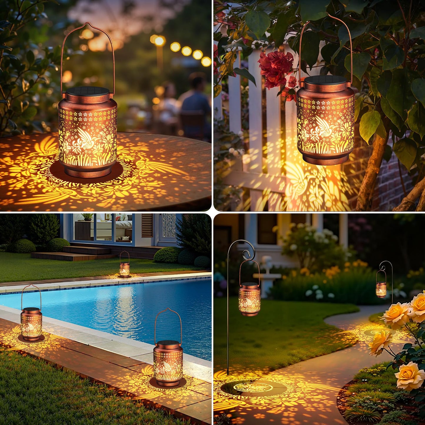 KOOPER 2 Pack Solar Lanterns Outdoor Waterproof Birthday Gifts for Women Mom Grandma, Upgraded Hummingbird Hanging Solar Lantern Lights Outdoor, 2 Modes Metal Outdoor Decoration for Yard, Patio
