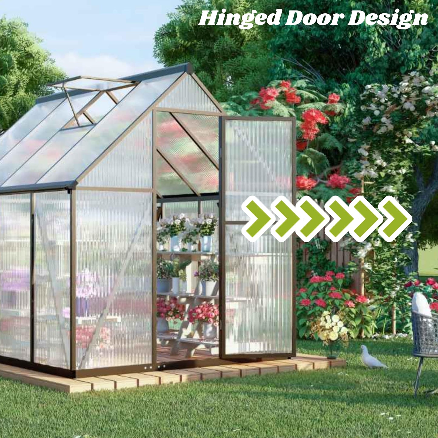 6x6 FT Greenhouse for Outdoors, Polycarbonate Greenhouse with Quick Setup Structure and Roof Vent, Aluminum Large Walk-in Green House for Outside Garden Backyard, Charcoal Black