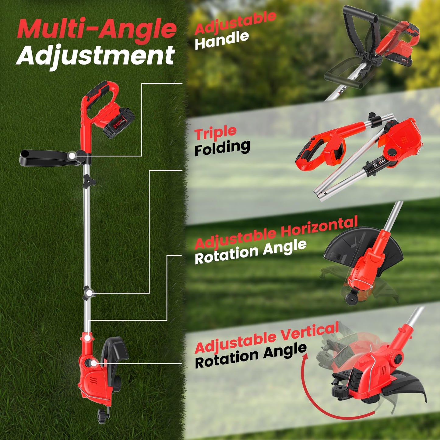 ALSO GO 21V Cordless String Trimmer, 2 * 2.5Ah Battery with Fast Charger, 12'' Weed Wacker with Auto Line Feed, 2-in-1 Weed Eater Battery Powered & Edger Lawn Tool with 10 Lines for Yard & Garden