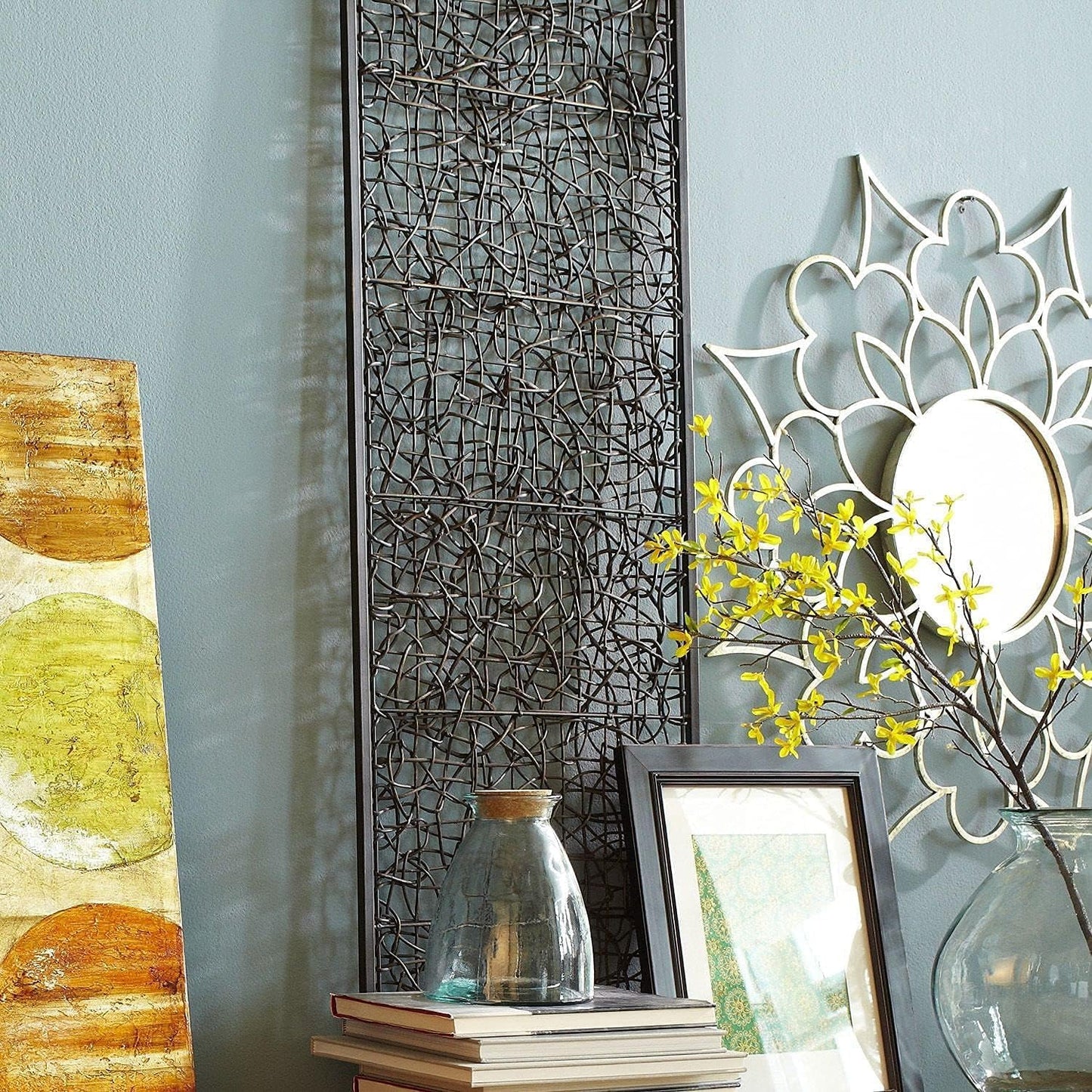 WEMPOLU Metal and Rattan Wall Decor, 17" W x 54" H, Dark Bronze