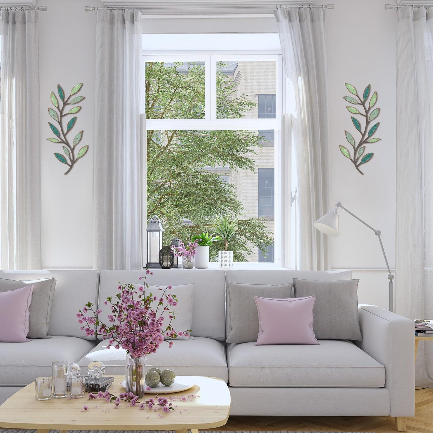 Zhengmy 2 Pieces Metal Tree Leaf Wall Decor Vine Olive Branch Leaf Wall Art Living Room, Hallway Wall Decor Outdoor Decoration(Gradient Green)