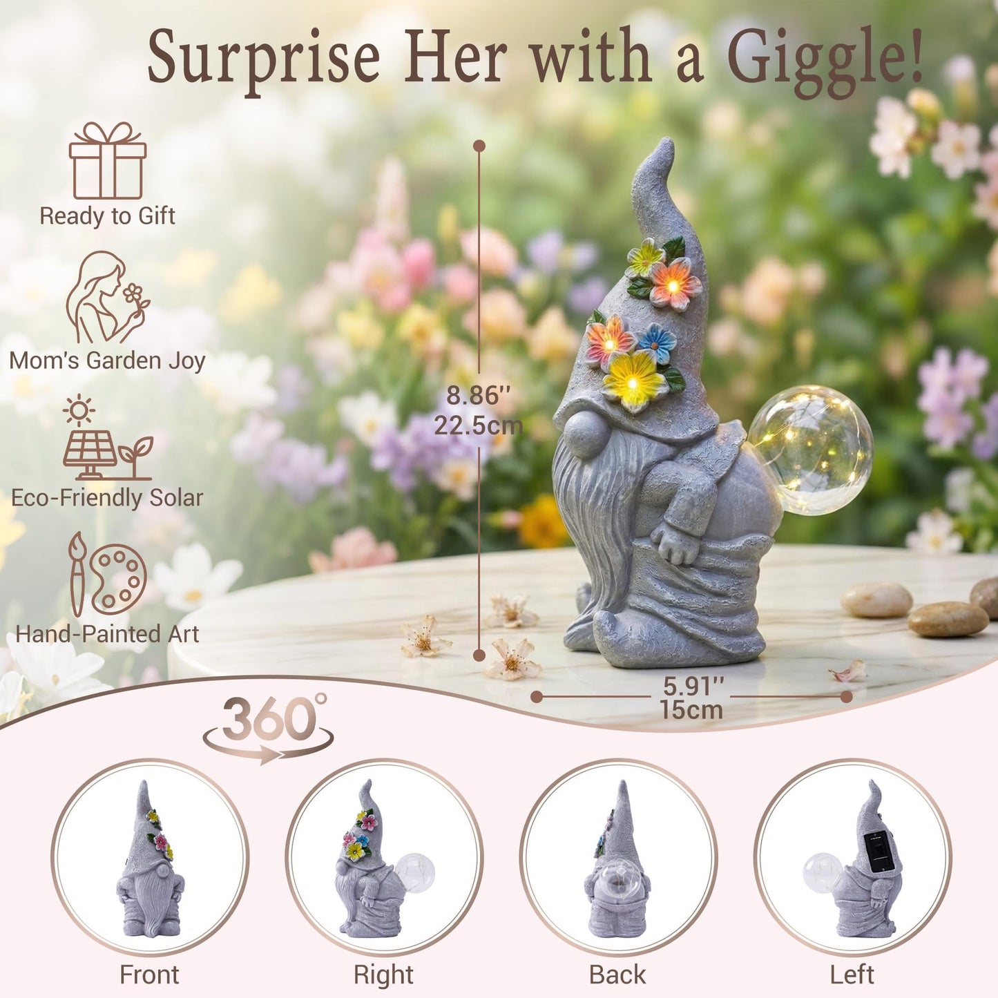 Acgarten Solar Funny Garden Gnome Statue: Outdoor Sculpture Lights for Yard Lawn Porch Balcony Patio Home Decor - Mothers Day Gifts for Mom Women Grandma