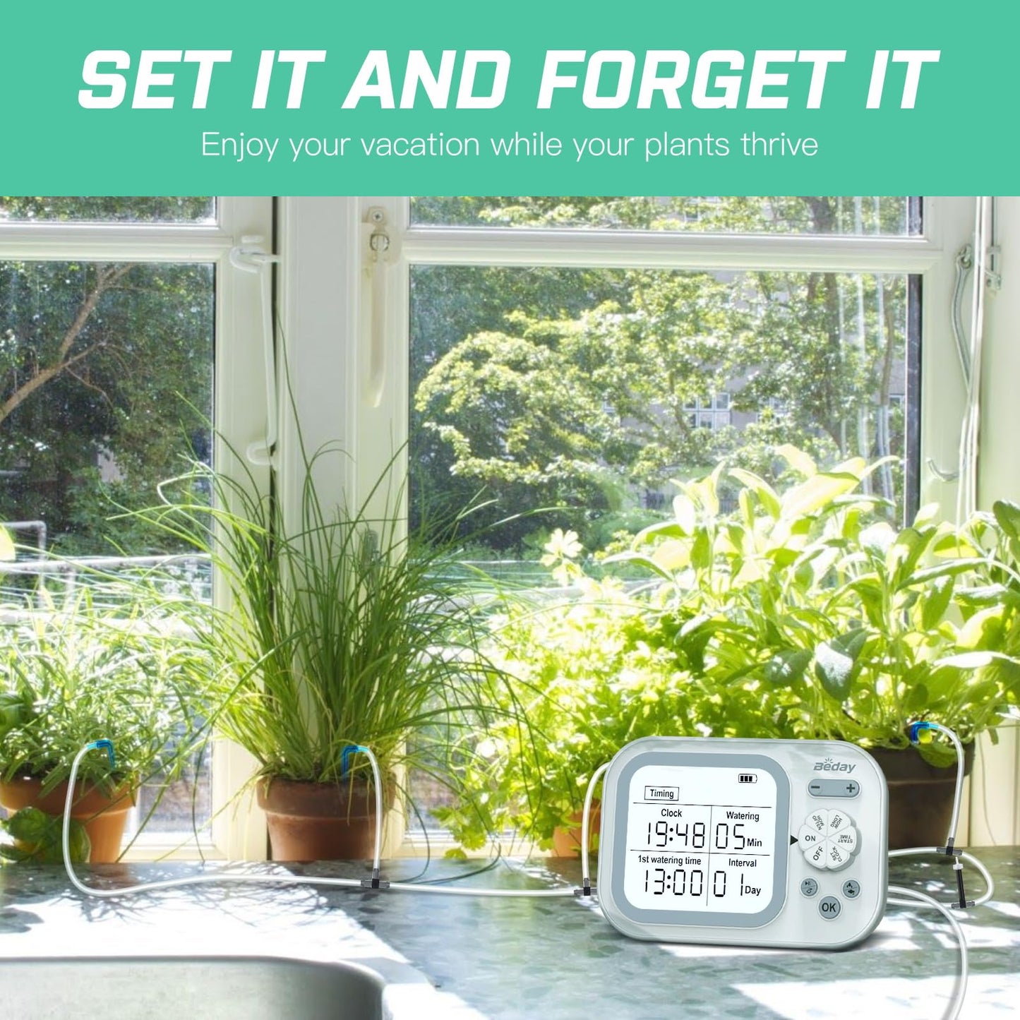 Automatic Plant Waterer Indoor Self Watering System for 15 Potted Plants, Auto Drip Irrigation Kit Programmable Water Timer with Smart Humidity Detection