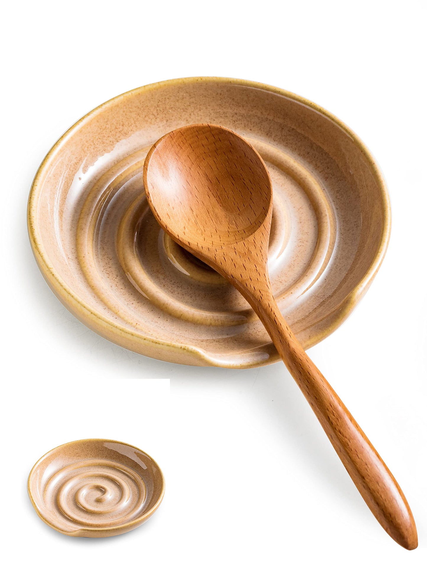 Cormomu Spoon Rest, Ceramic Spoon Holder for Kitchen Counter, Large and Heat-resistant, Spoon Holder for Spatula Ladles Tongs, Farmhouse Decor, Brown