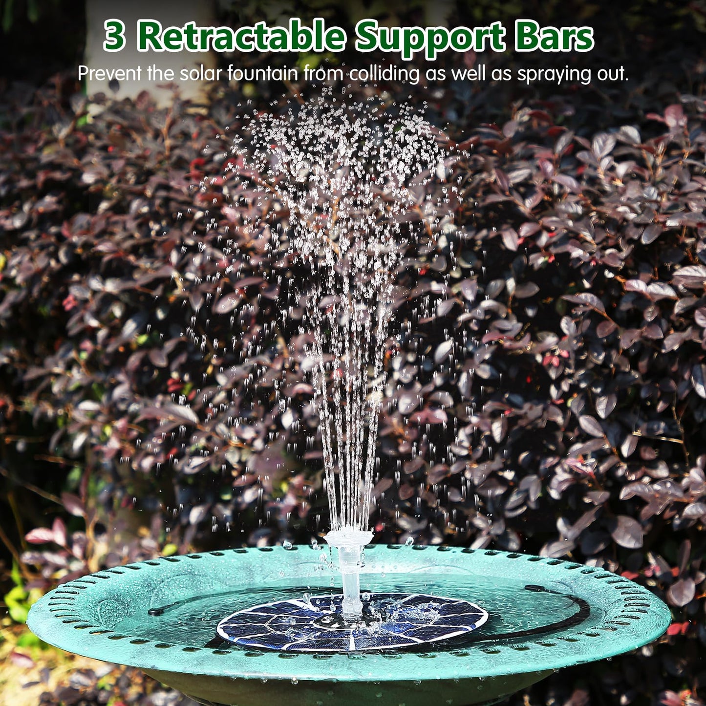 AISITIN 5.5W Solar Fountain Bird Bath with LED Colorful Lights & 3000mAh Battery, Remote Control Solar Pump for Fountain with 8 Nozzles, Solar Water Pump for Garden, Pond and Outdoor