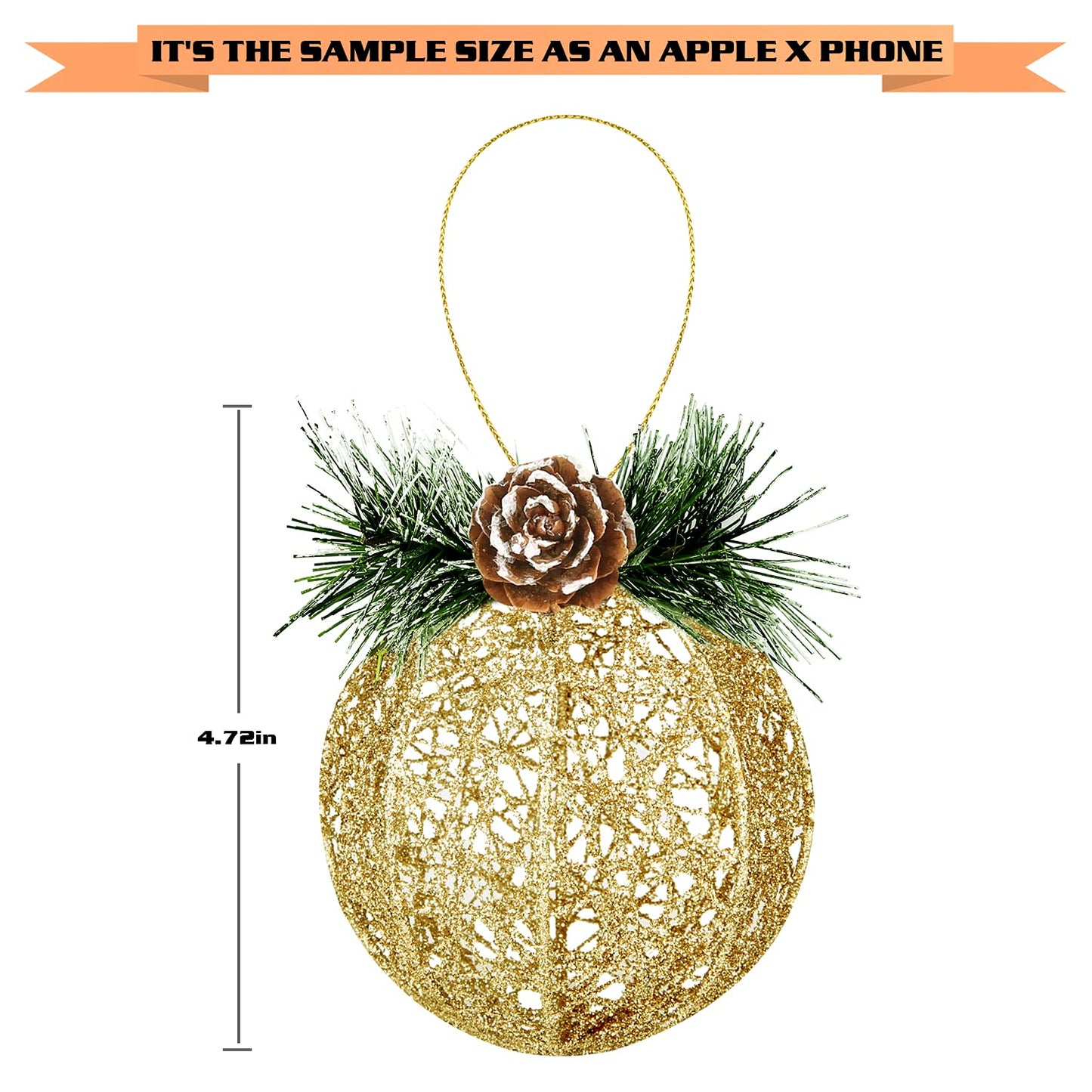Christmas Ball Ornaments, 4pc Set Gold Pinecone Rattan Thread String Christmas Tree Ornament Xmas Trees Wedding Party Decorations