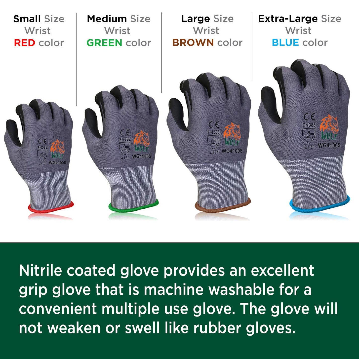 WOLF Ultra-Thin Nitrile Foam Grip Palm Coated Nylon Shell Work Glove, Construction, Gardening, Mechanics, Warehouse, Multi-Purpose, Black (12, Extra Large)