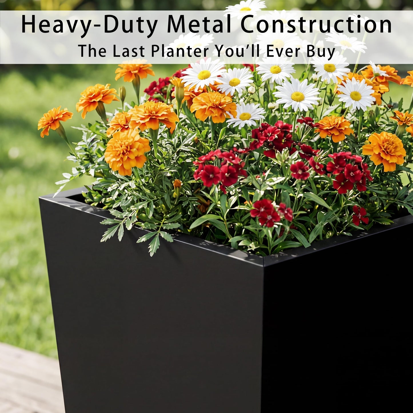 Casaphoriar 30 Inch Tall Metal Planter Box, Weather-Resistant Indoor/Outdoor Flower Pots with Removable Inner Shelf, Perfect for Patio, Gardenm and Balcony Decor, Black