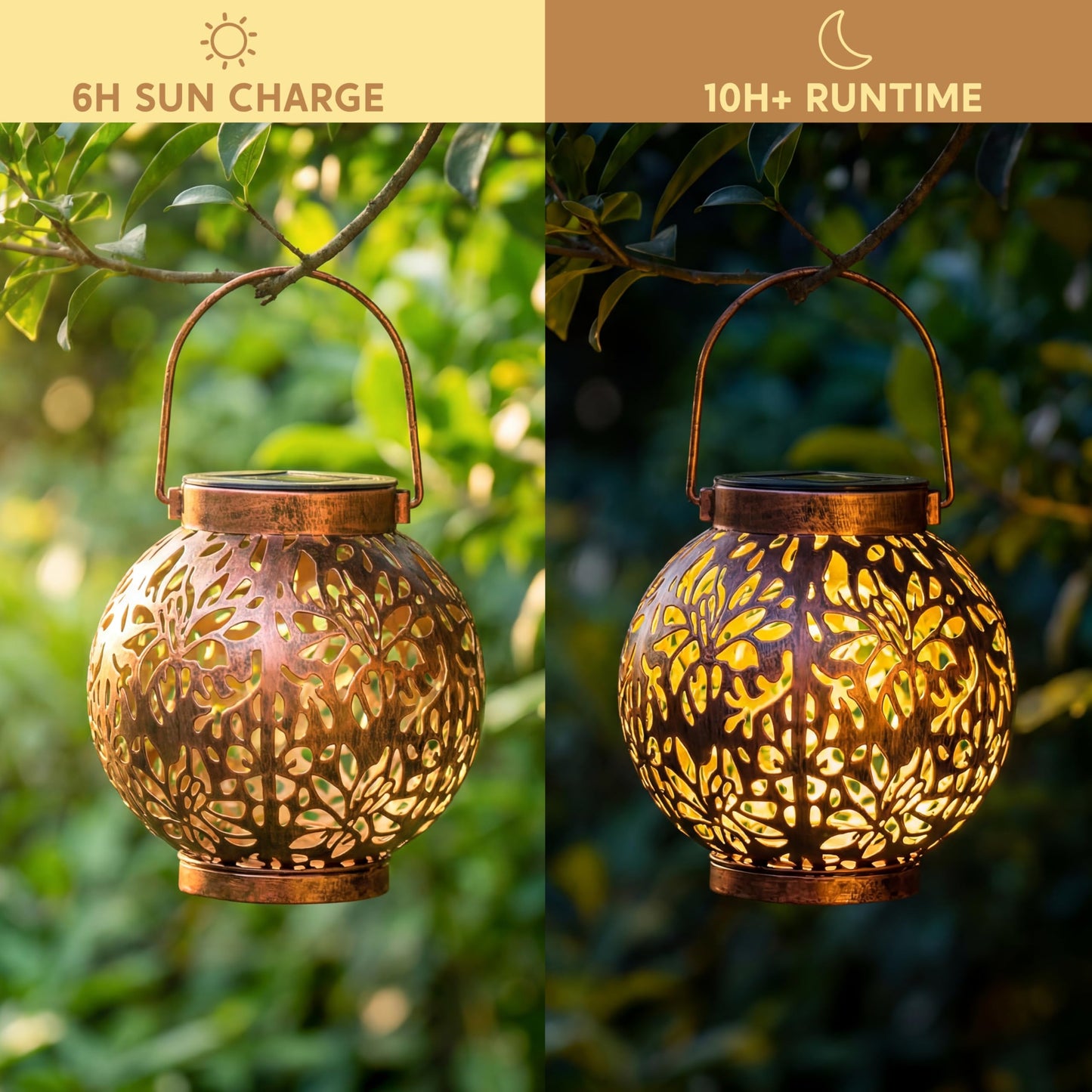 JOIEDOMI 2 Pack Outdoor Solar Hanging Lantern Lights, Waterproof Tabletop with Handle, LED Moroccan Lanterns, Metal Decorative Garden Solar Lights Spring for Patio, Lawn, Porch, Backyard