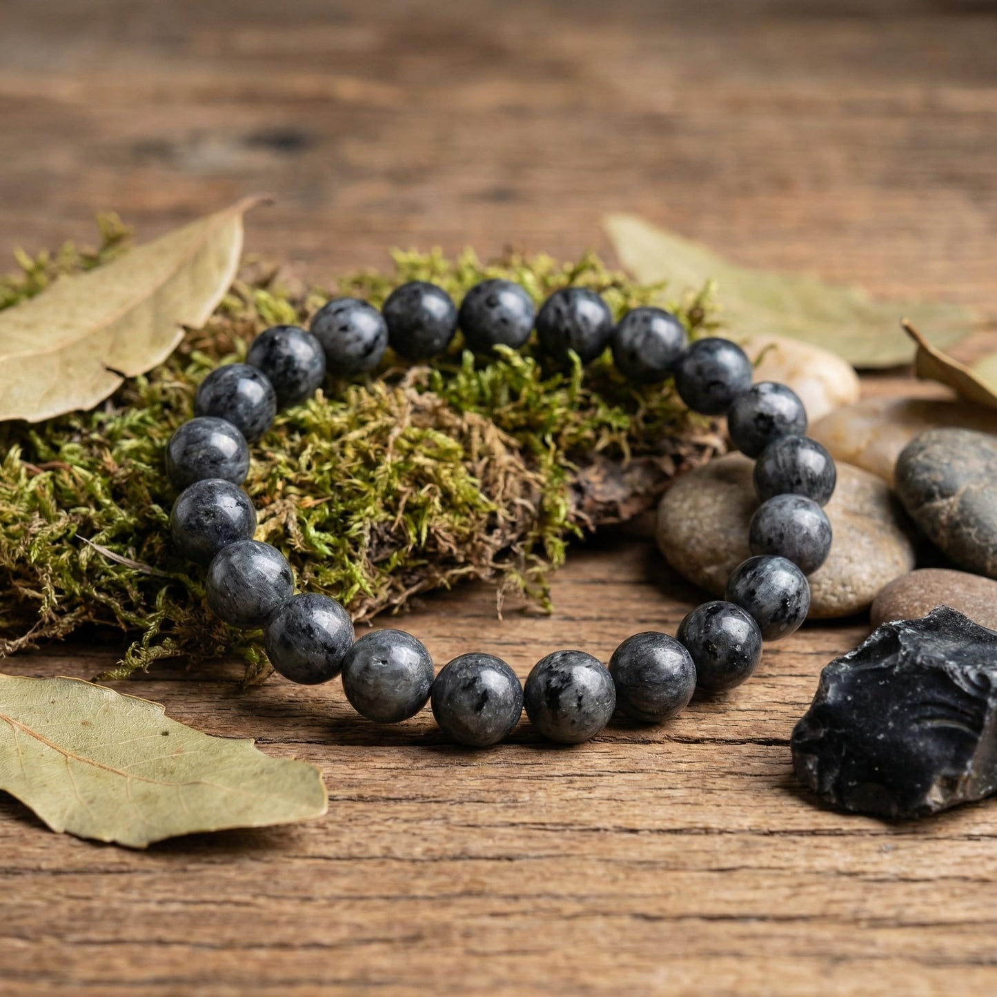 Yochus 60pcs Polish Black Larvikite Beads，6mm Healing Power Natural Stone Smooth Round Loose Gemstone Beads for Jewelry Making Earring Necklace DIY Crafts