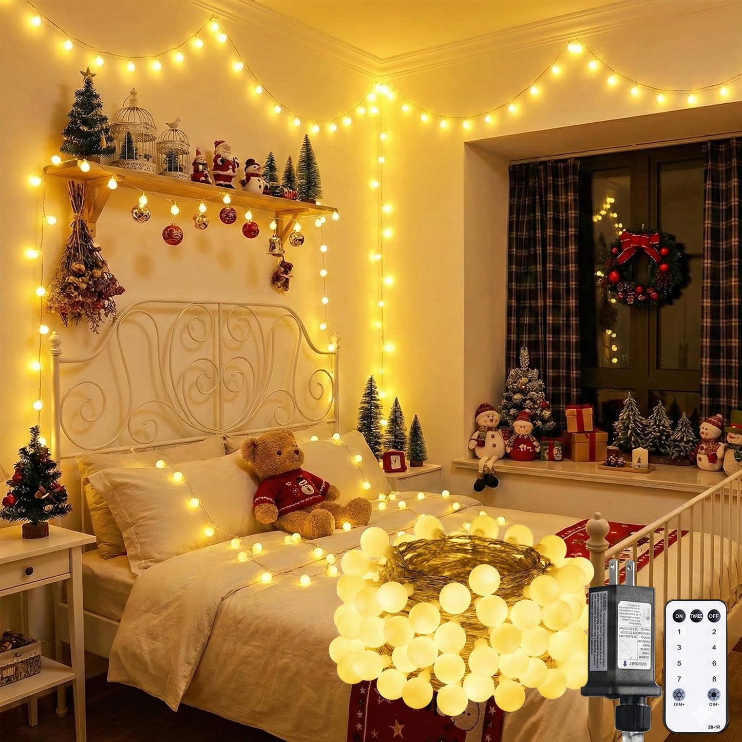 100 LED Shatterproof Globe String Lights, 33ft Warm White Fairy Lights Plug in with Remote Timer Dimmer, 8 Modes Waterproof Indoor Outdoor Lights for Bedroom Classroom Christmas Tree Party Decor