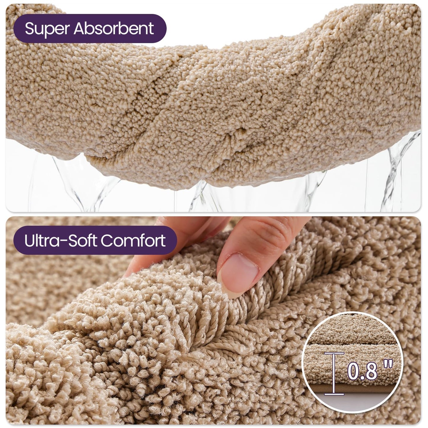 DEXI Bathroom Rug 43x24, Non Slip Washable Bath Mat for Shower Floor, Extra Large Absorbent Soft Bathmat with Rubber Backing, Quick Dry Microfiber Carpet, Beige