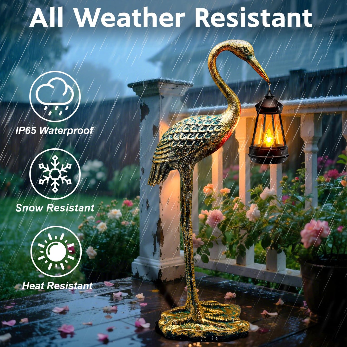 Solar Garden Statue Crane Figurine, Outdoor Hanging Solar Lanterns, 17.7 Inch Blue Heron Sculpture Statue for Patio Yard Porch, Garden Decor for Outside Birthday Gifts for Mom, Women Mother's Day