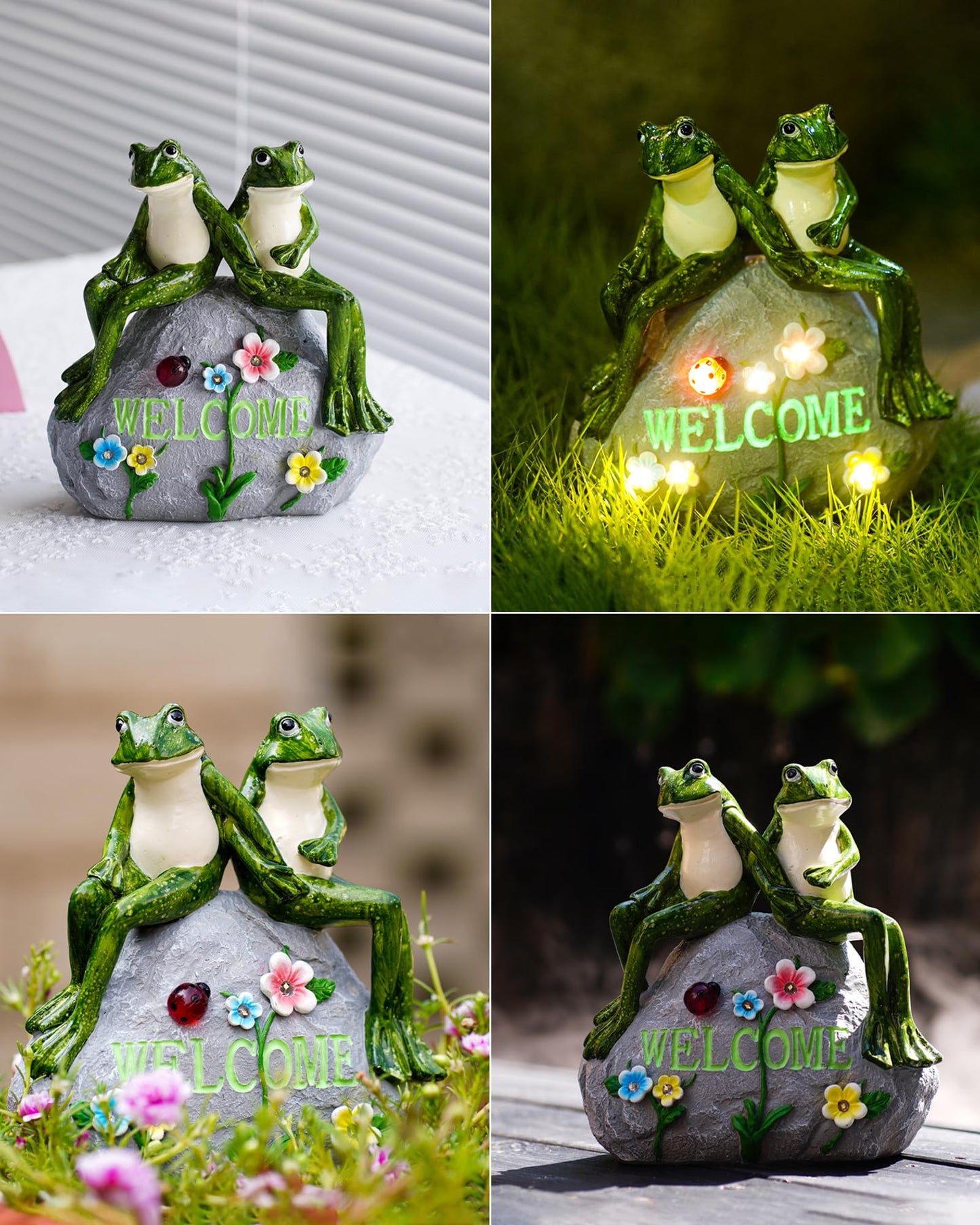 Nacome Solar Garden Outdoor Statues Frog with Succulent and 7 LED Lights - Lawn Decor for Patio, Balcony, Yard Ornament for Mom Grandma Women