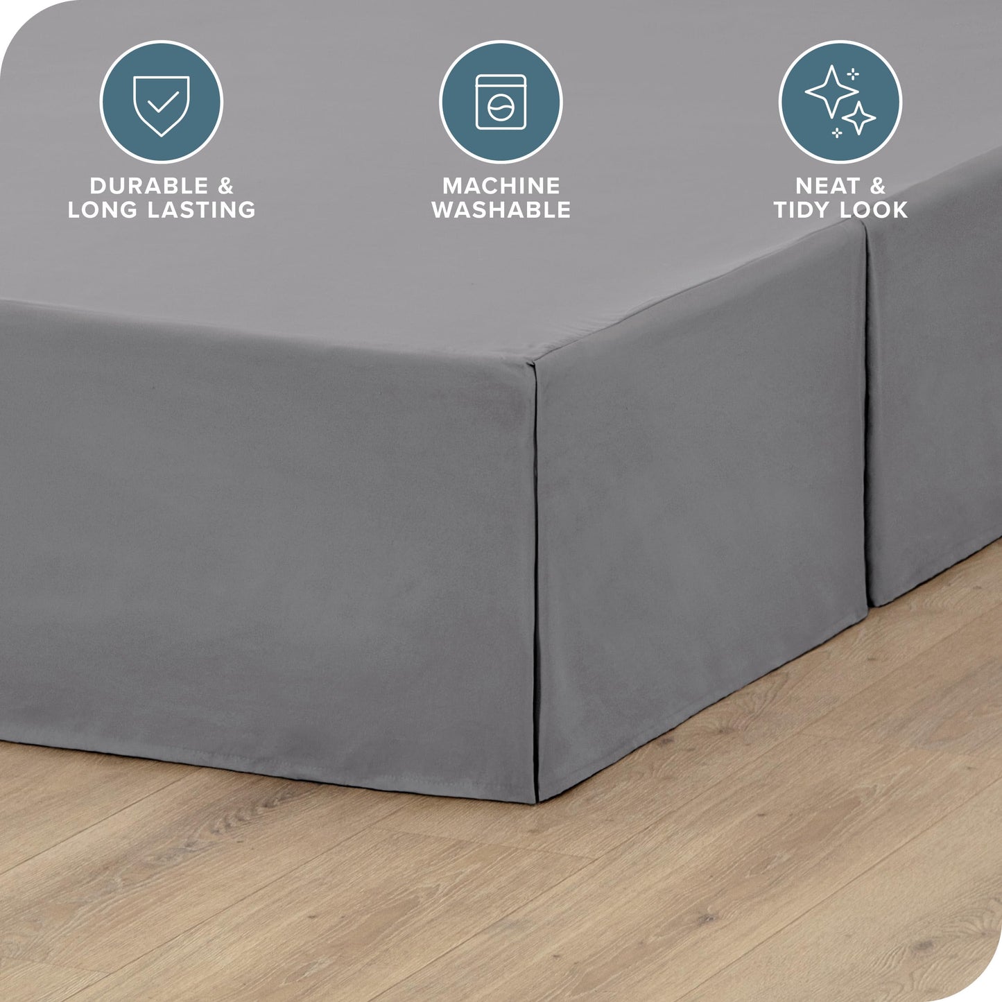 Bare Home Queen Bed Skirt - 15-Inch Tailored Drop Easy Fit - Bed Skirt for Beds - Center & Corner Pleats (Queen, Grey)