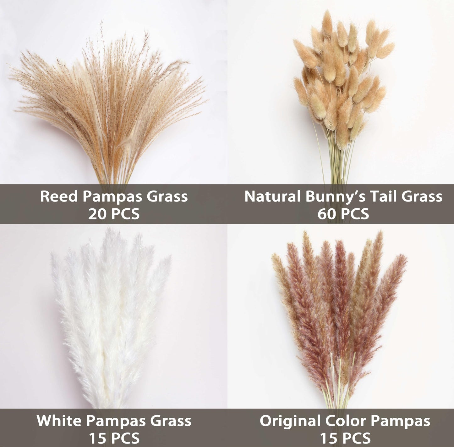110 Stems Dried Pampas Grass, Boho Table Decor Natural Reed Phragmites Grass + Brown & White Pampas Grass + Bunny Tails Flowers Bouquet for Wedding Floral Arrangements Farmhouse Home Rustic Wall