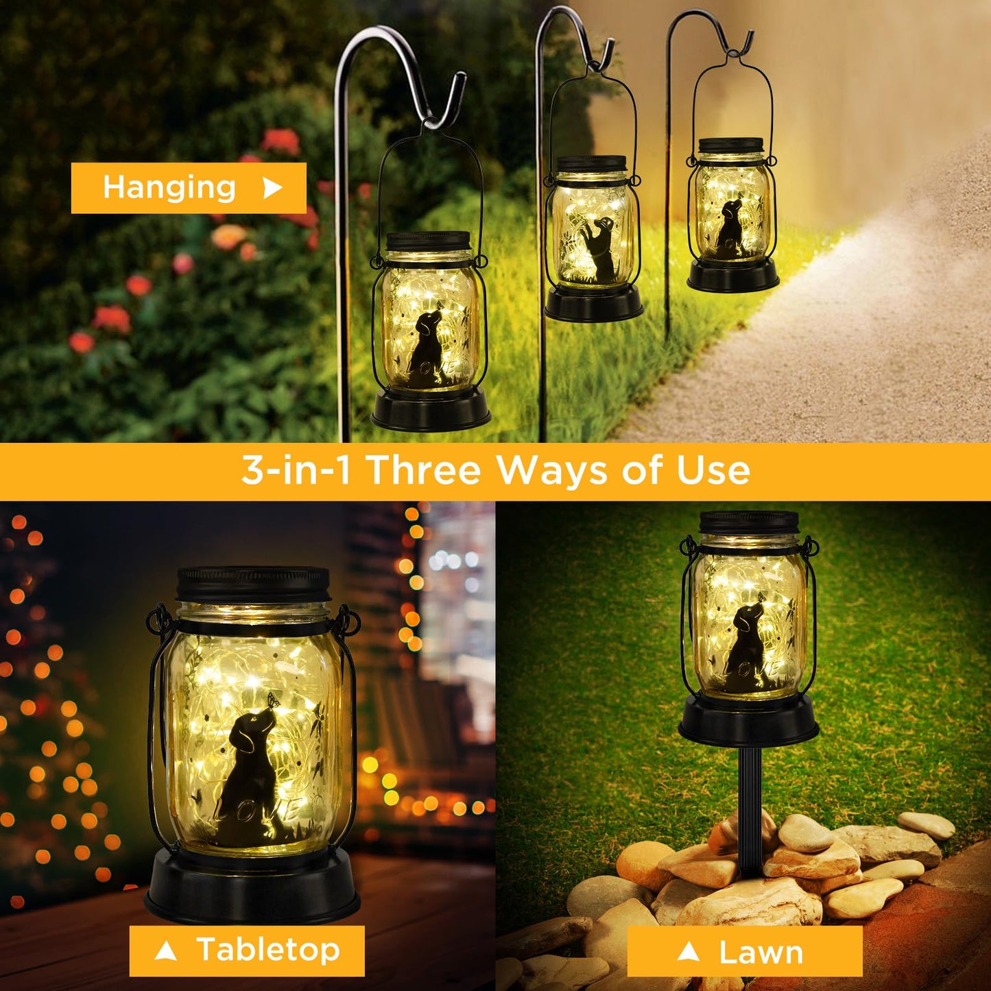 Kyoryuger Mothers Day Gifts for Mom Dog Solar Lanterns Garden Decor Dog Gifts for Women Mom Grandma Unique Teen Girl Gifts Decorative Solar Lanterns for Yard Lawn Patio Landscape Garden