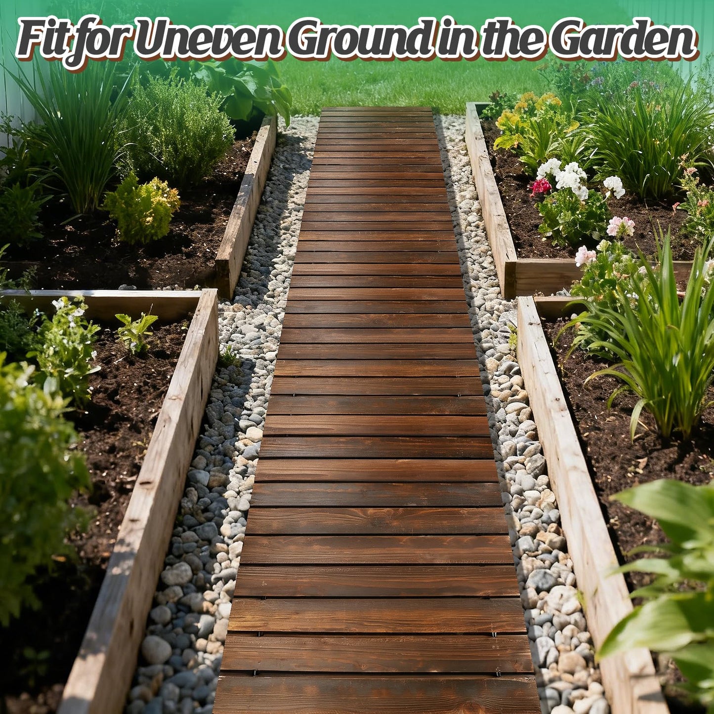8.2ft Wooden Garden Pathway - Weather Resistant Carbonized Pine Roll Out Decorative Walkway, Boardwalk Pathway Pavers for Outside Stepping Stones Outdoor Flooring Patio Pool Backyard (Brown)