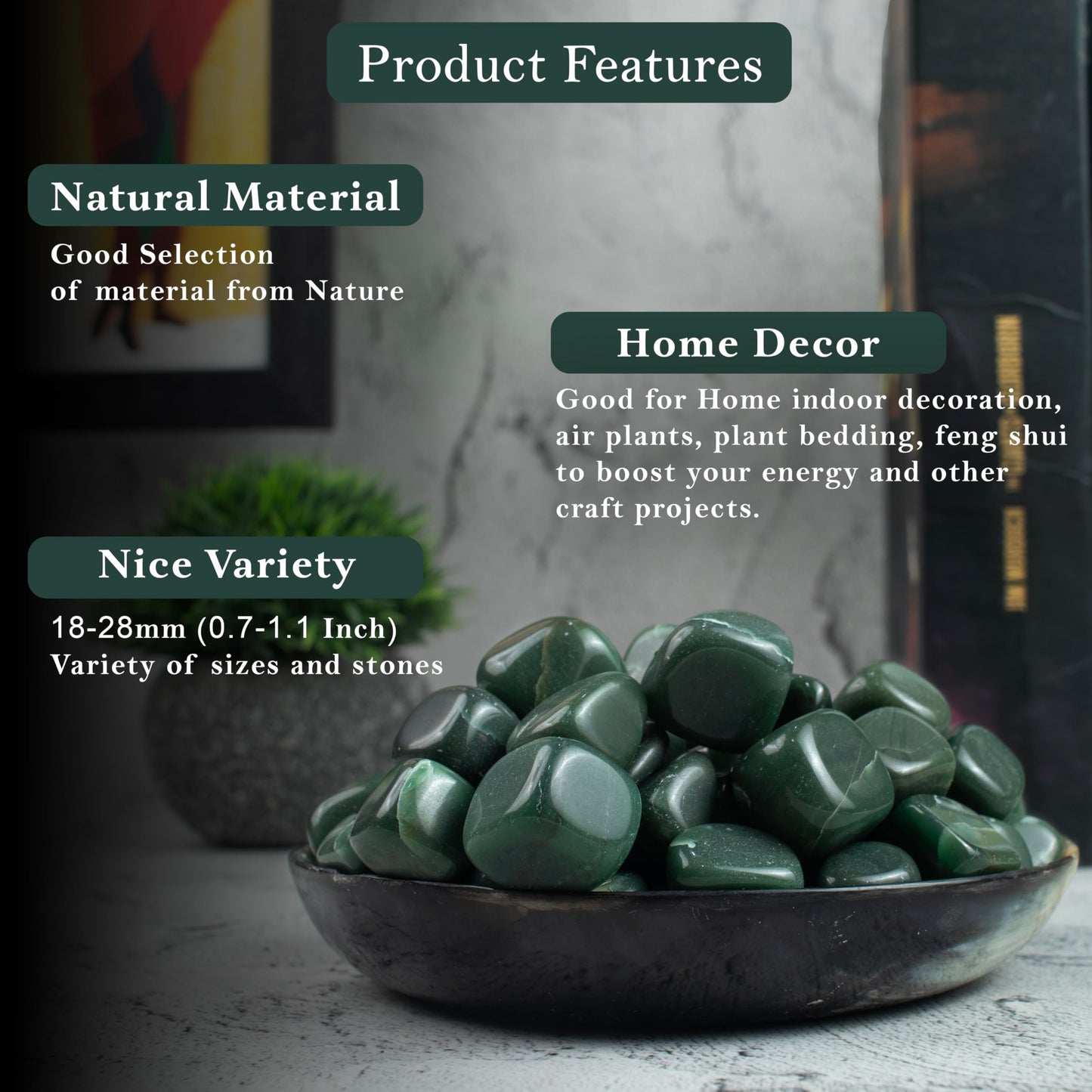 "Crocon 1LB Green Aventurine Tumbled Stones and Crystals bulk 2000+ Carats Natural Crystal Kit for Reiki Healing Crystal Polished, Tumble Stones, Chakra Balancing, Gift, Home Decor Size : 2025 mm"