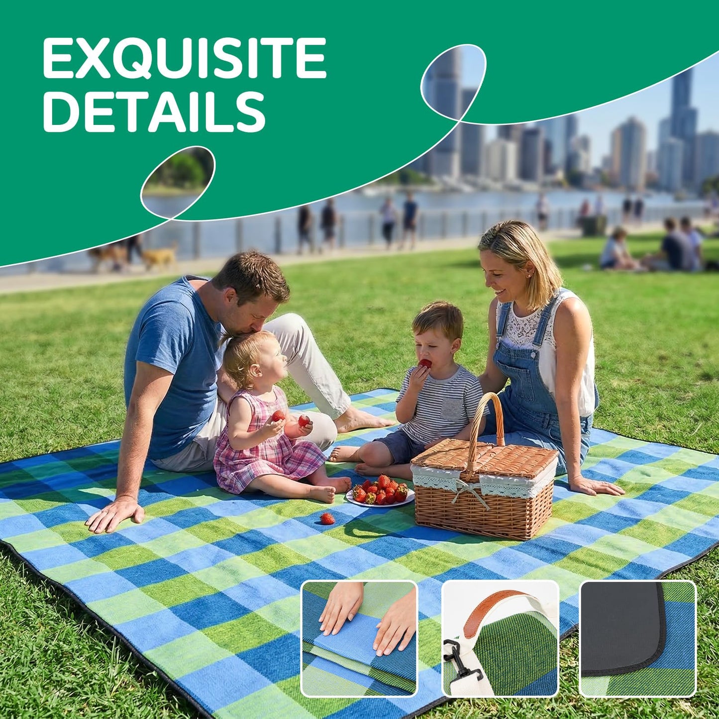 RYCHIC Waterproof Picnic Blanket Beach Outdoor Camping Mat Extra Large Foldable Cute Big Travel Essential Accessories Gift Park Patio Lawn Garden Grass Ground Play Music Festival Concert Must Have