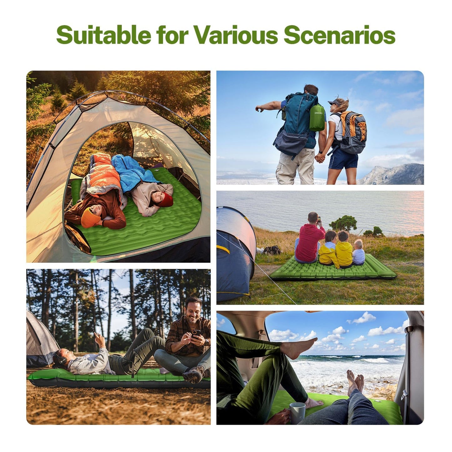 OGERY Double Sleeping Pad for Camping, 6" Extra-Thick Reinforced Camping Sleeping Pad with Pillows & Built-in Foot Pump, Ultralight Inflating Camping Mattress for Backpacking Tent Hiking Travel