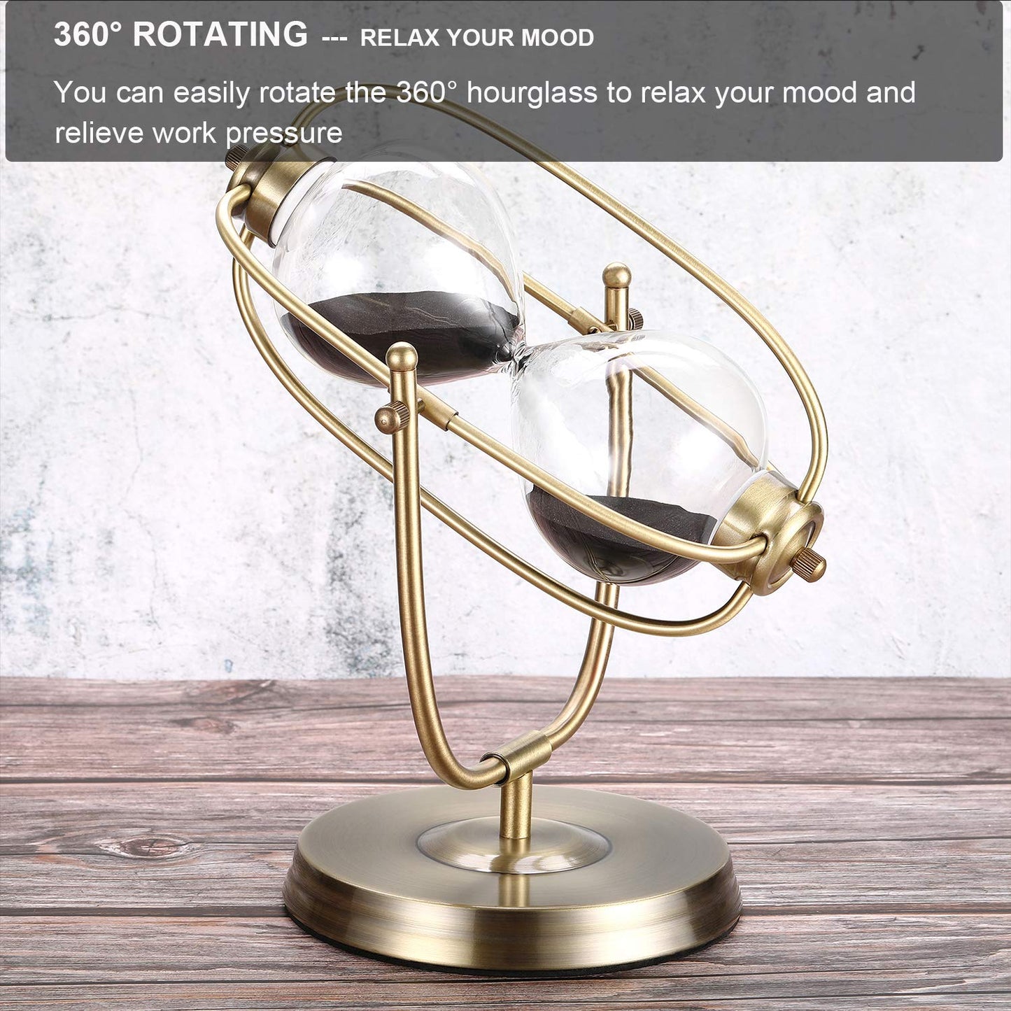 SuLiao 60 Minutes Hourglass Sand Timer, 360° Rotating Black Sand Clock, Metal Sand Watch 60 Min for Home Office Desk Decorative