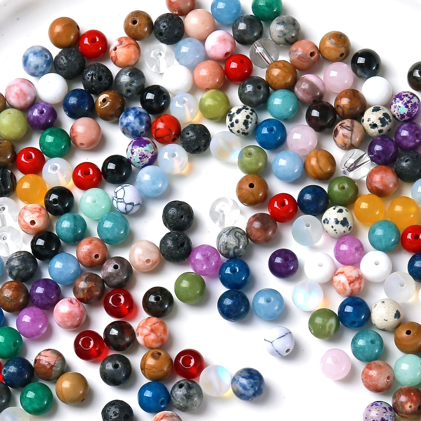 100PCS 8mm Natural Multicolor Stone Beads Round Loose Spacers Beads for DIY Bracelet Necklace Earrings Jewelry Making