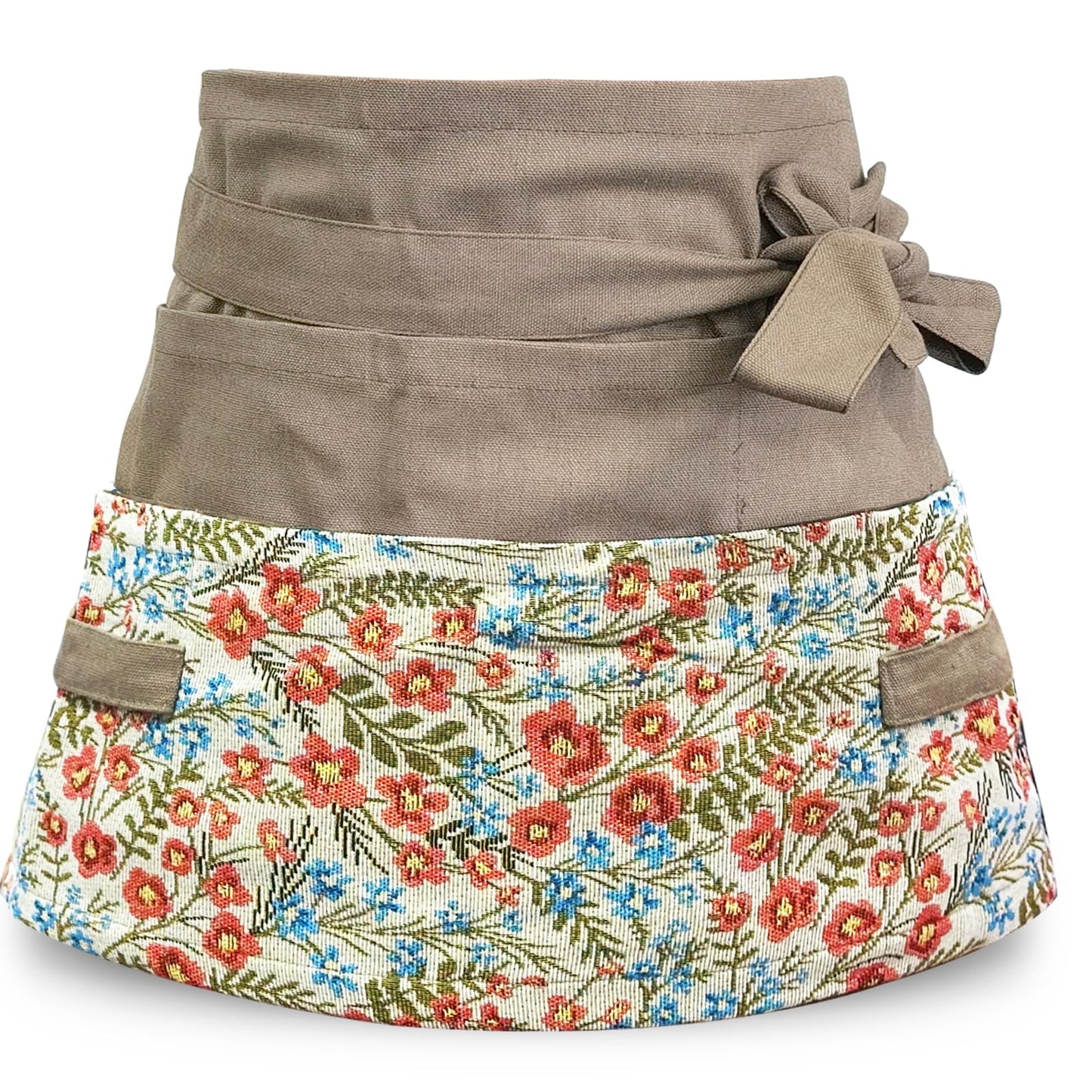 MILCIL Women's Floral Waist Apron, Gardening & Kitchen Apron, Half Cute, Peach Blossom, 8 Pockets, One Size Fits All