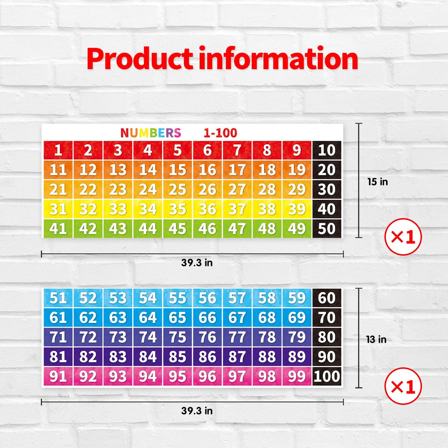 Numbers 1-100 Chart Bulletin Board Borders Classroom Decorations Educational Math Posters Learning Banner Tool Wall Door Decor Kindergarten School Office Home Teacher Supplies (Poster Fold Package)