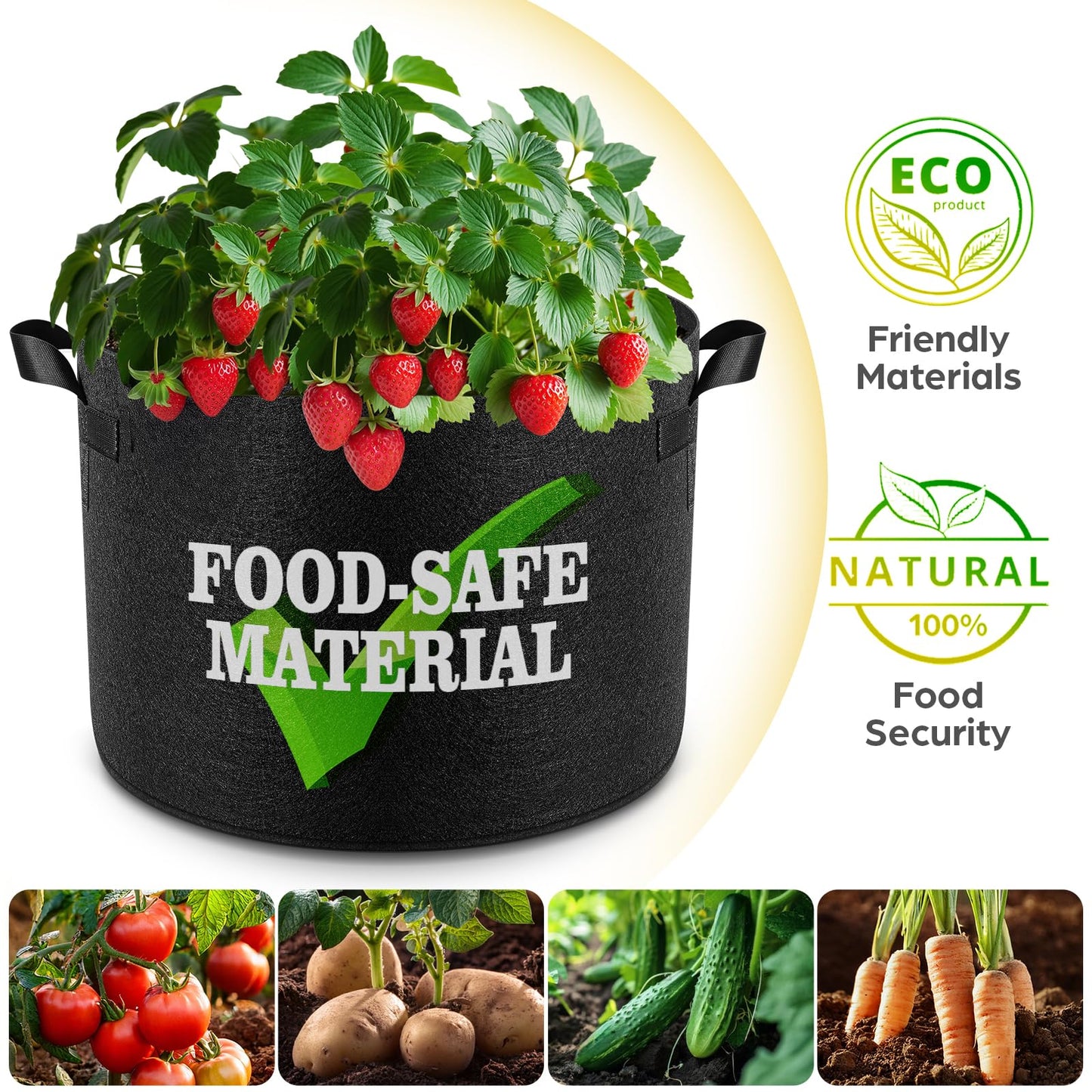 Jorvila 5 Pack 15 Gallon Grow Bags, Thickened Nonwoven Fabric Planter Pots with Handles, Heavy Duty 300G Garden Pots for Tomato, Potato and Vegetable