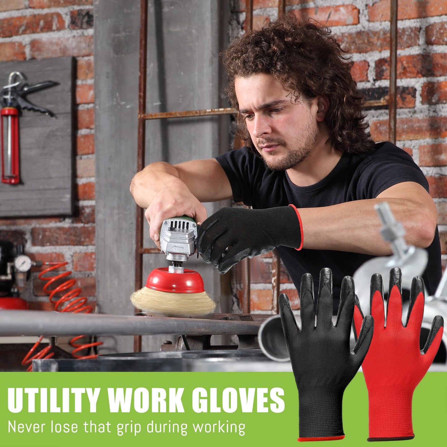 Xtinmee 50 Pair Nitrile Coated Work Gloves for Men Bulk Red Safety Work Gloves for Women Garden Grip Touch Screen Warehouse Construction Utility Mechanic