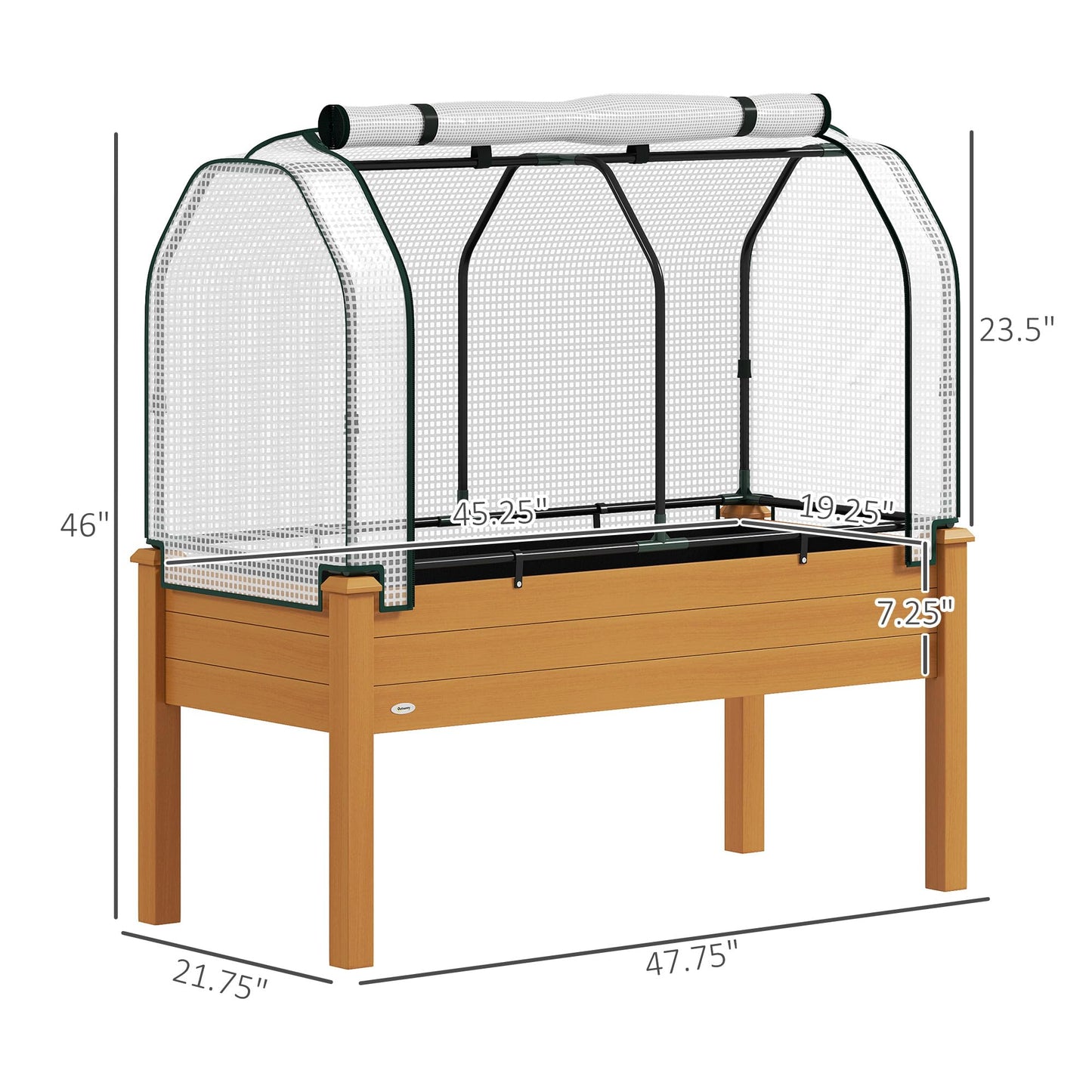 Outsunny Raised Garden Bed with PE Greenhouse Cover Outdoor Elevated Wood Planter Box for Herbs and Vegetables, Use for Patio, Backyard, Balcony, 48 x 22 x 46 inch, Sand