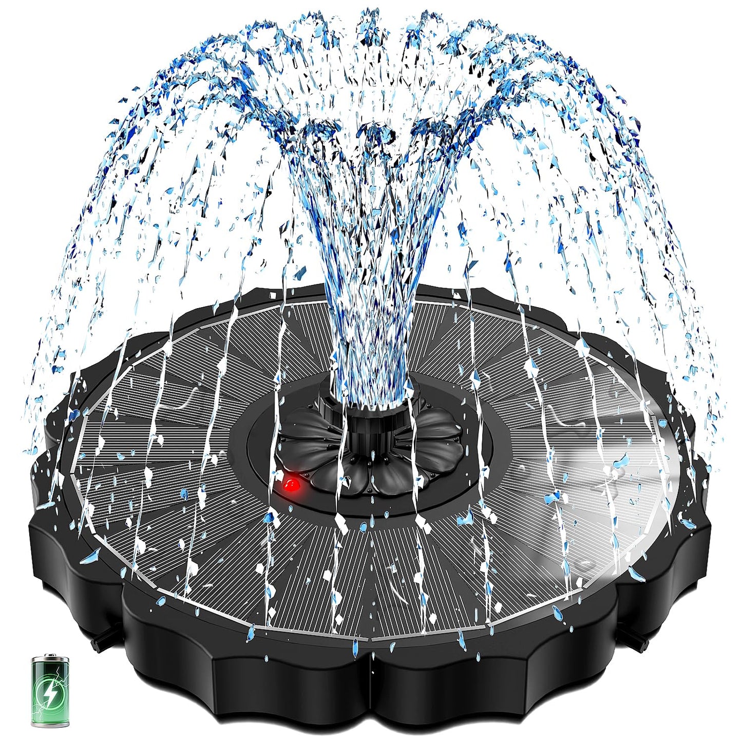 SZMP Solar Fountain, Works in Cloudy with 2000mAh Battery Backup, Glass Solar Powered Bird Bath Fountain with Smart Status Indicators, 3.5W, 8 Nozzles, for Garden, Outdoor (Black)