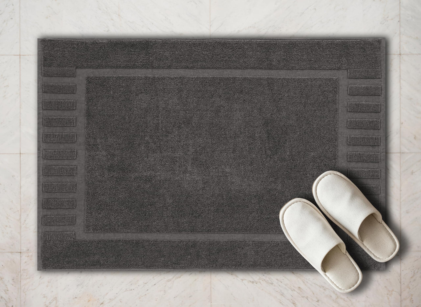 White Classic Luxury Bath Mat Floor Towel Set - Absorbent Cotton Hotel Spa Shower/Bathtub Mats [Not a Bathroom Rug] 22"x34" | 2 Pack | Charcoal