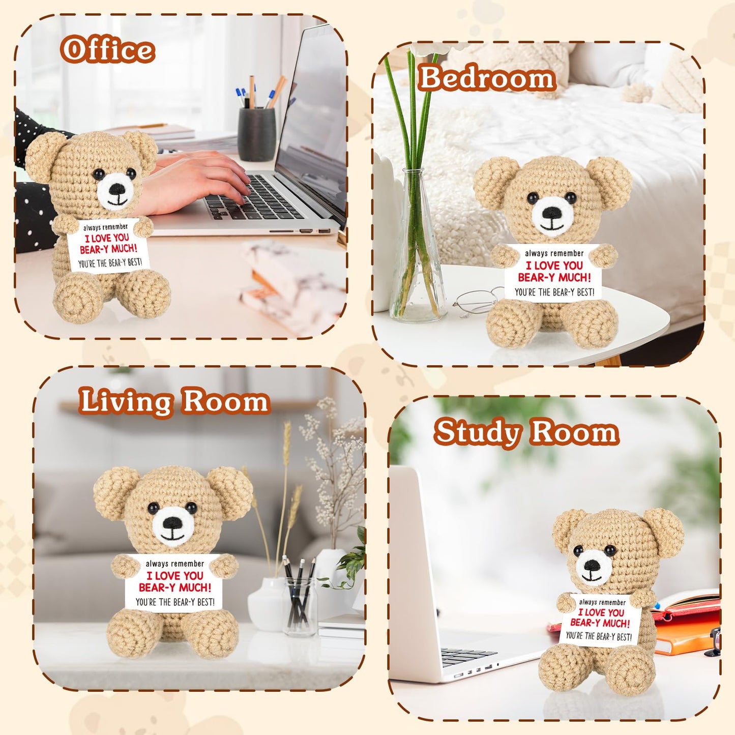 WELLBANEE Mini Crochet Bear Gifts for Her Him, Wife Husband Girlfriend Boyfriend I Love You Gift, Crochet Stuffed Animal, Anniversary Birthday Gifts, Handmade Bear Small Stuff Things