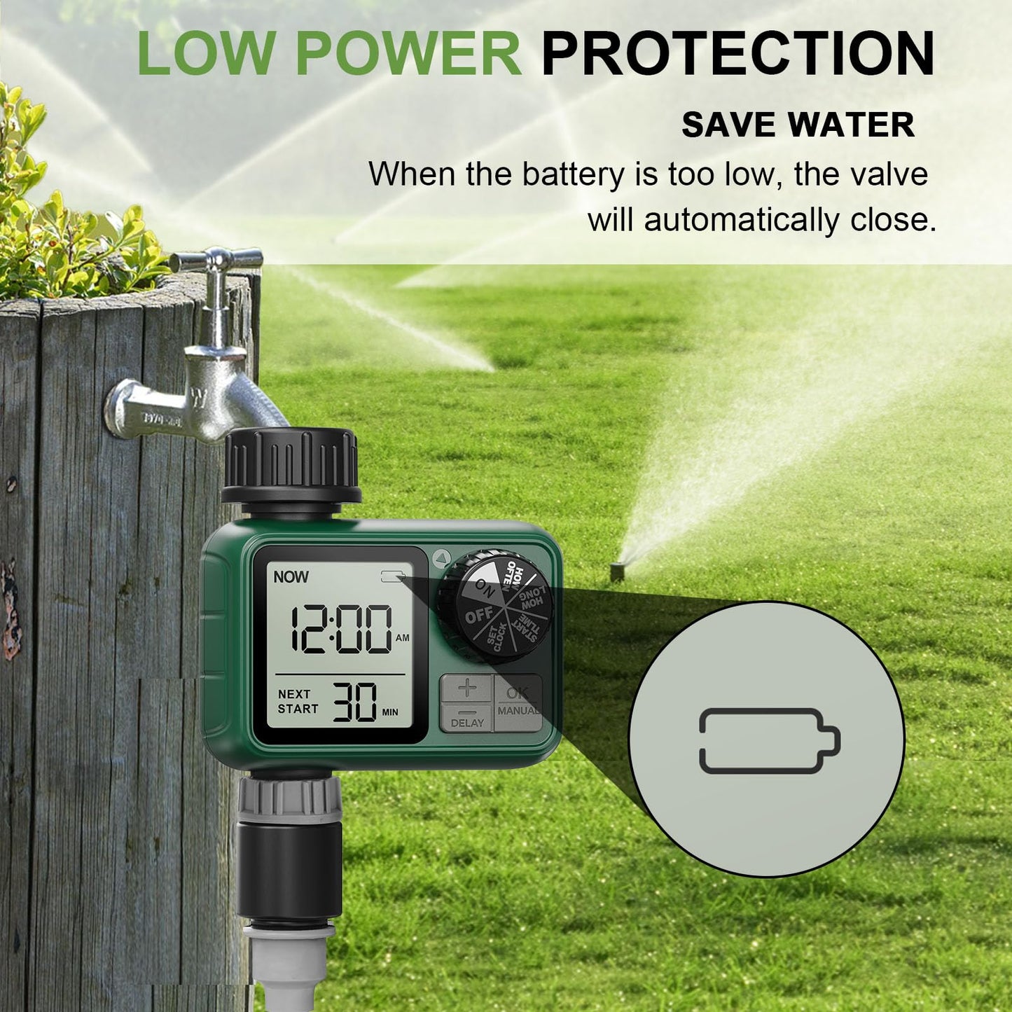 2 Pcs Sprinkler Timers, XinFuturse Water Timer, Programmable Garden Hose Timer with Rain Delay, Manual& Automatic Watering System, Waterproof Irrigation Controller Watering Lawn Evenly& Efficiently