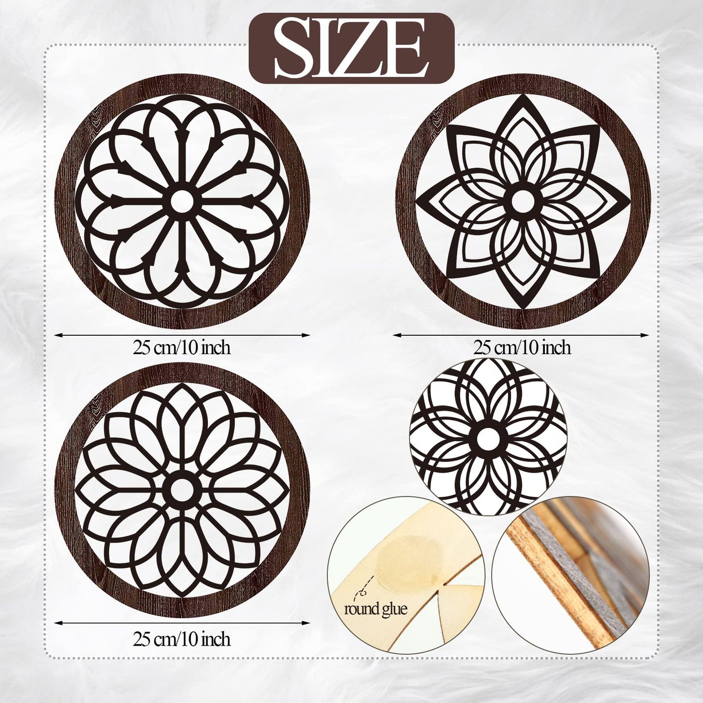 Blulu 3 Pcs Thickened Rustic Wood Wall Decor Rustic Wood Round Wall Art Farmhouse Hanging Decoration for Indoor Outdoor Living Room Bedroom Home Office Kitchen Decoration, 10 Inch(Round,Brown)