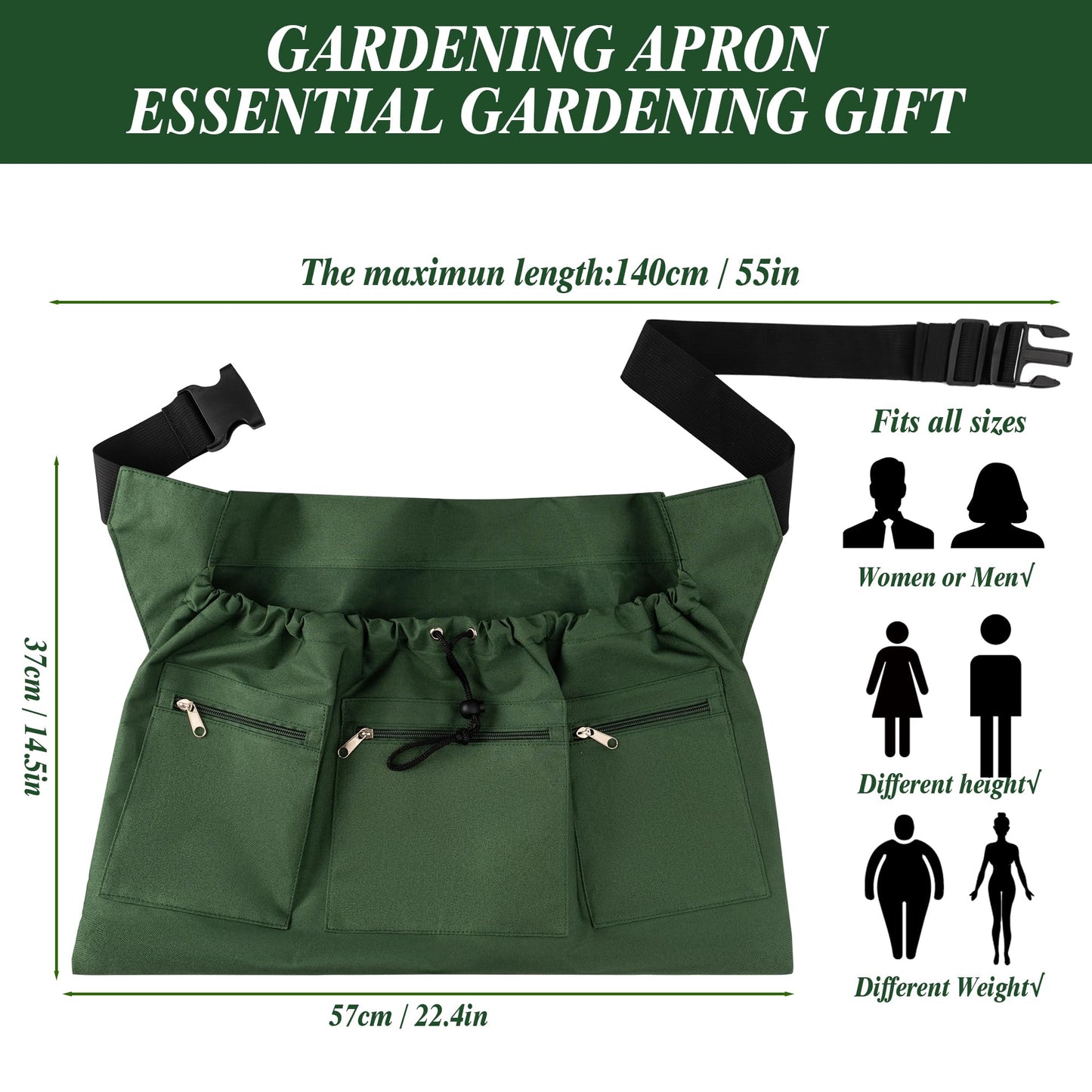 Gardening Apron, Garden Aprons with Pockets & Drawstring Bag, Waterproof 600D Fruit Storage Harvest Picking Apron Pouch for Women & Men