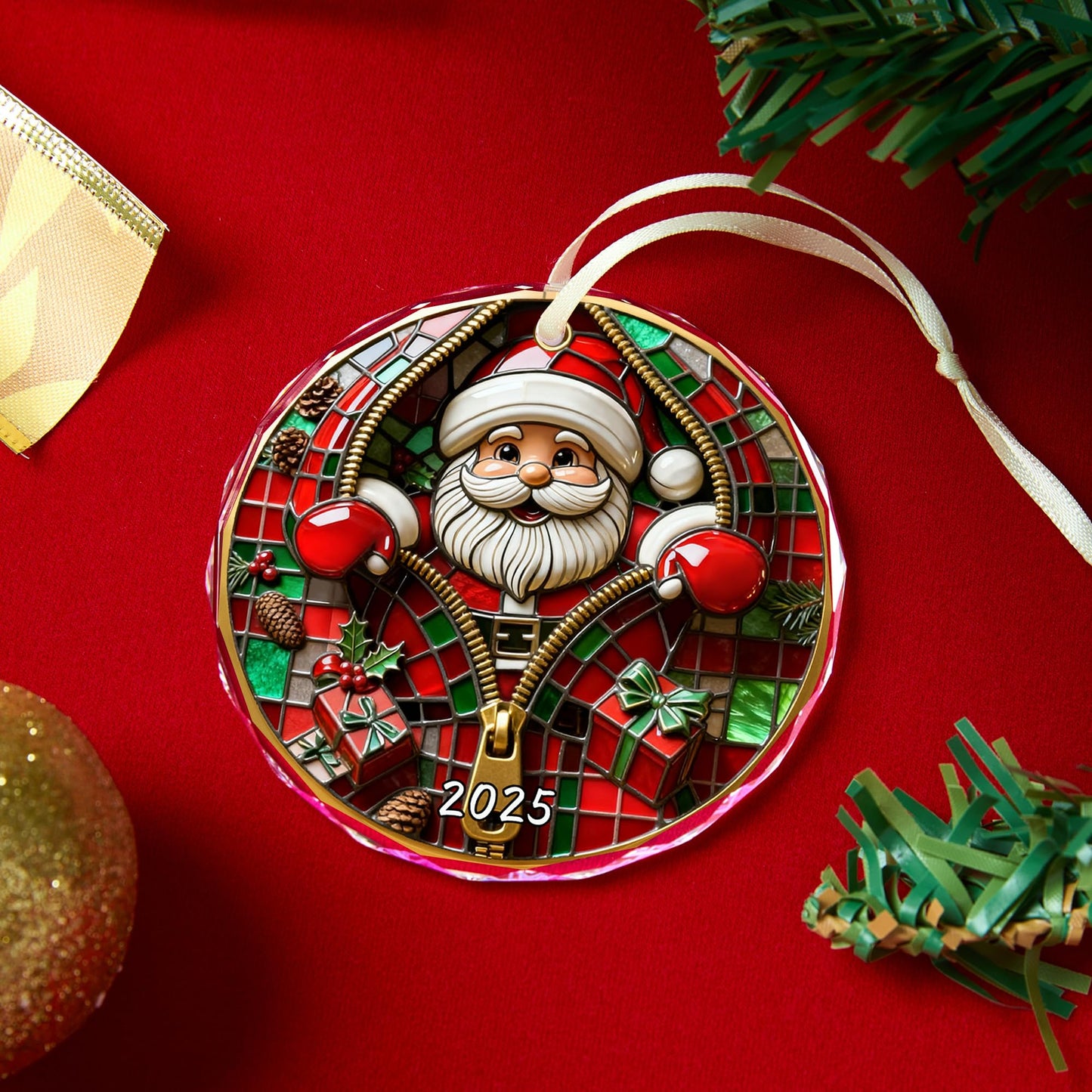 Christmas Tree Fun Santa Claus Decorations, Christmas Ornaments 2025，Painted Glass Style, Unique for Adults