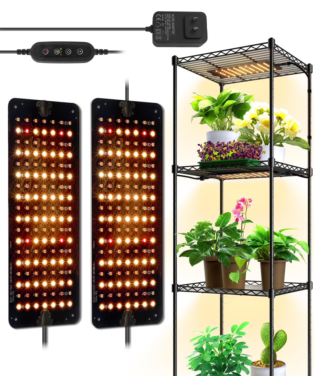 Barrina Grow Lights for Indoor Plants, 20W (2 x 10W) Full Spectrum Ultra-Thin Grow Light Panel with 3/6/12H Auto On/Off Timer for Hydroponics, Seedlings, Succulents, Veg, Flowers & More, 2-Pack